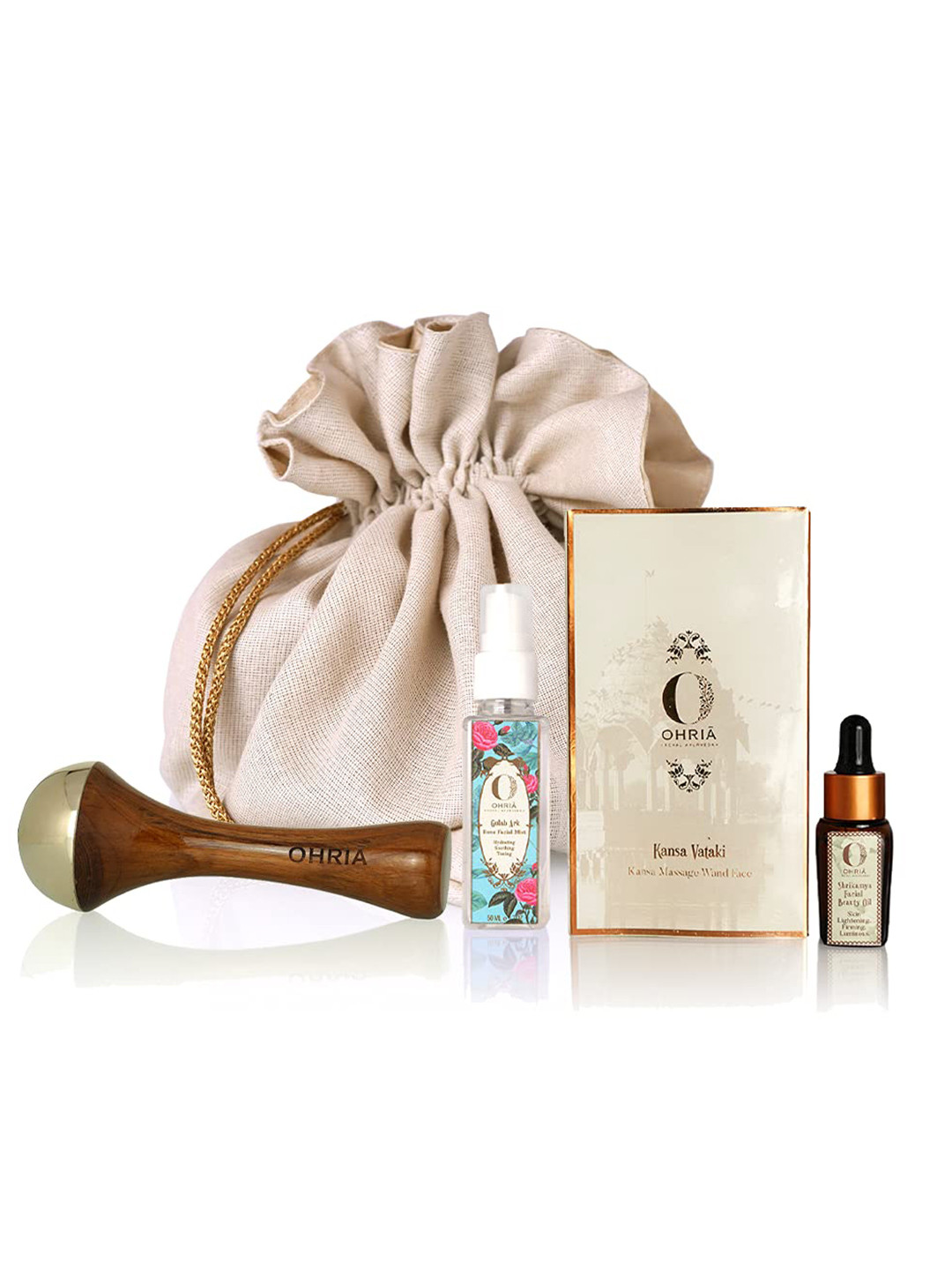 OHRIA AYURVEDA 3 pcs Shrikamya Facial Beauty Oil-Massage Wand & Rose Facial Mist Gift Set