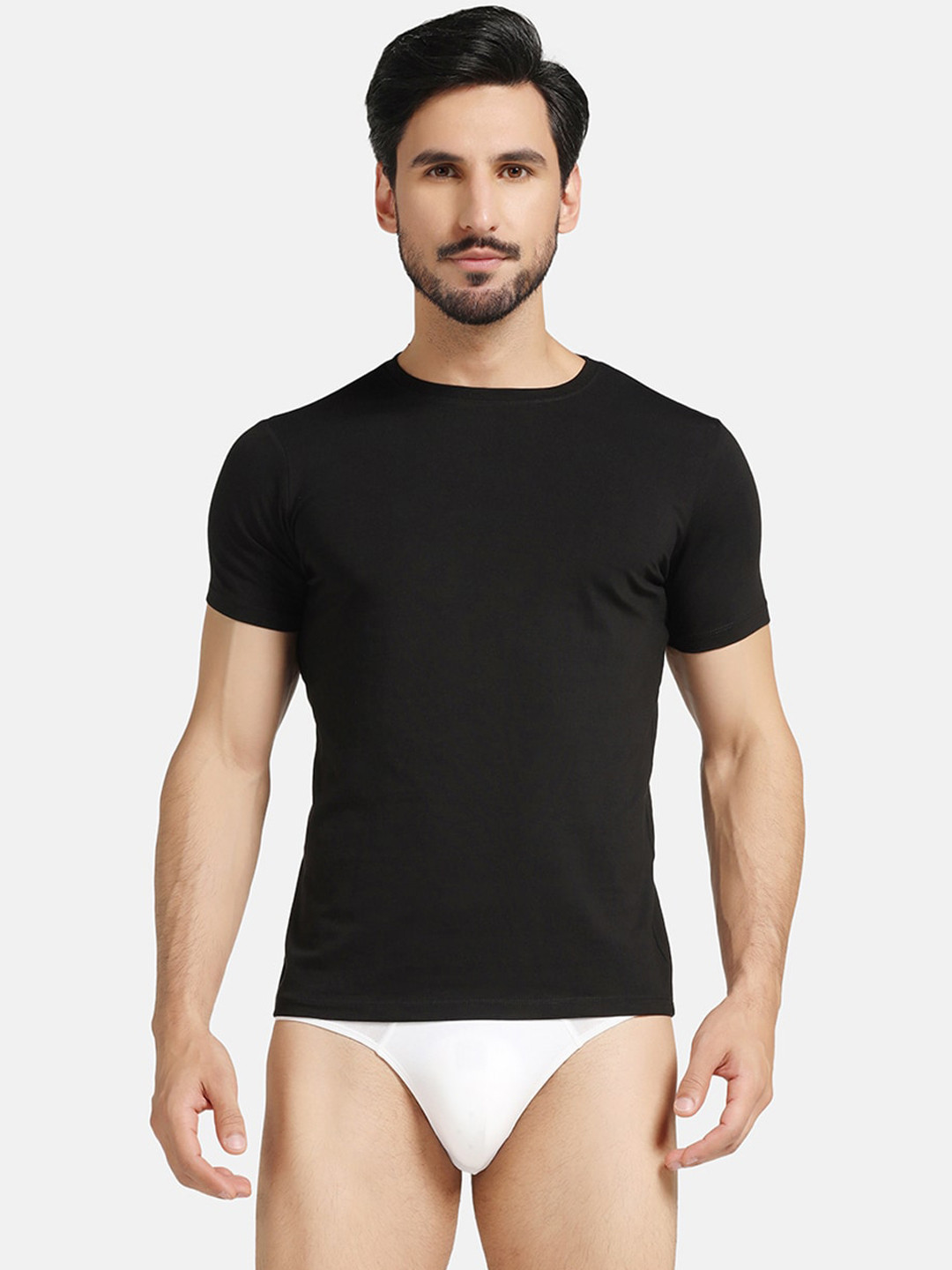 Blackberrys Black Round Neck Short Sleeves Innerwear Vests IVPM0004Z1SS19FX