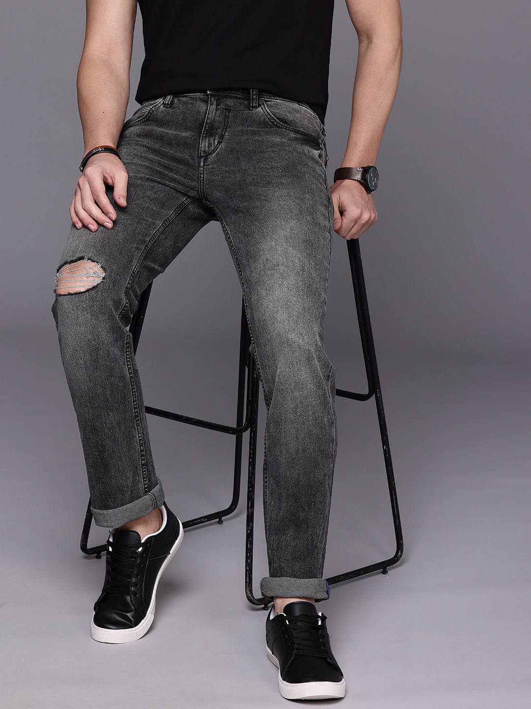 Ducati Men High-Rise Slash Knee Heavy Fade Stretchable Jeans