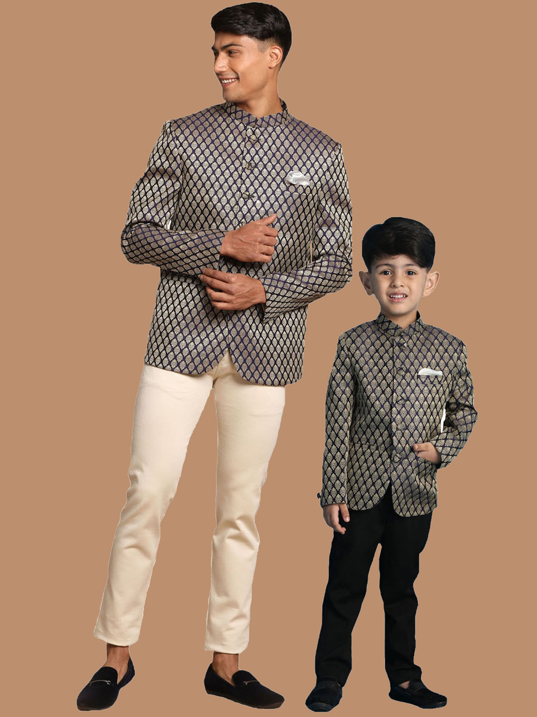 VASTRAMAY Ethnic Motifs Woven Design Jacquard Slim Fit Single Breasted Blazer