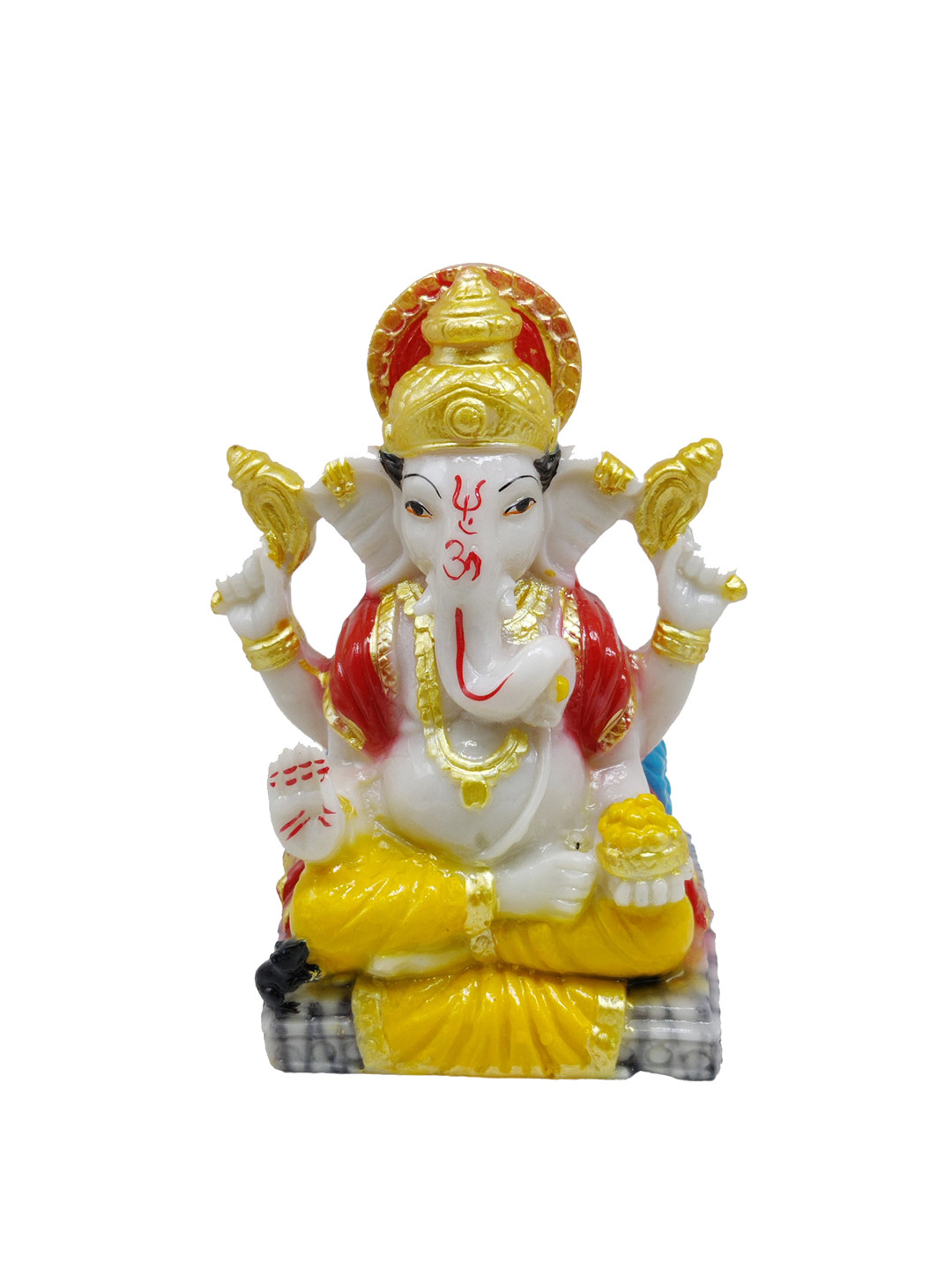 GLOOKS Ganesha White Polyresin Glossy Prayer Room Medium Showpiece - 5.5 Inches