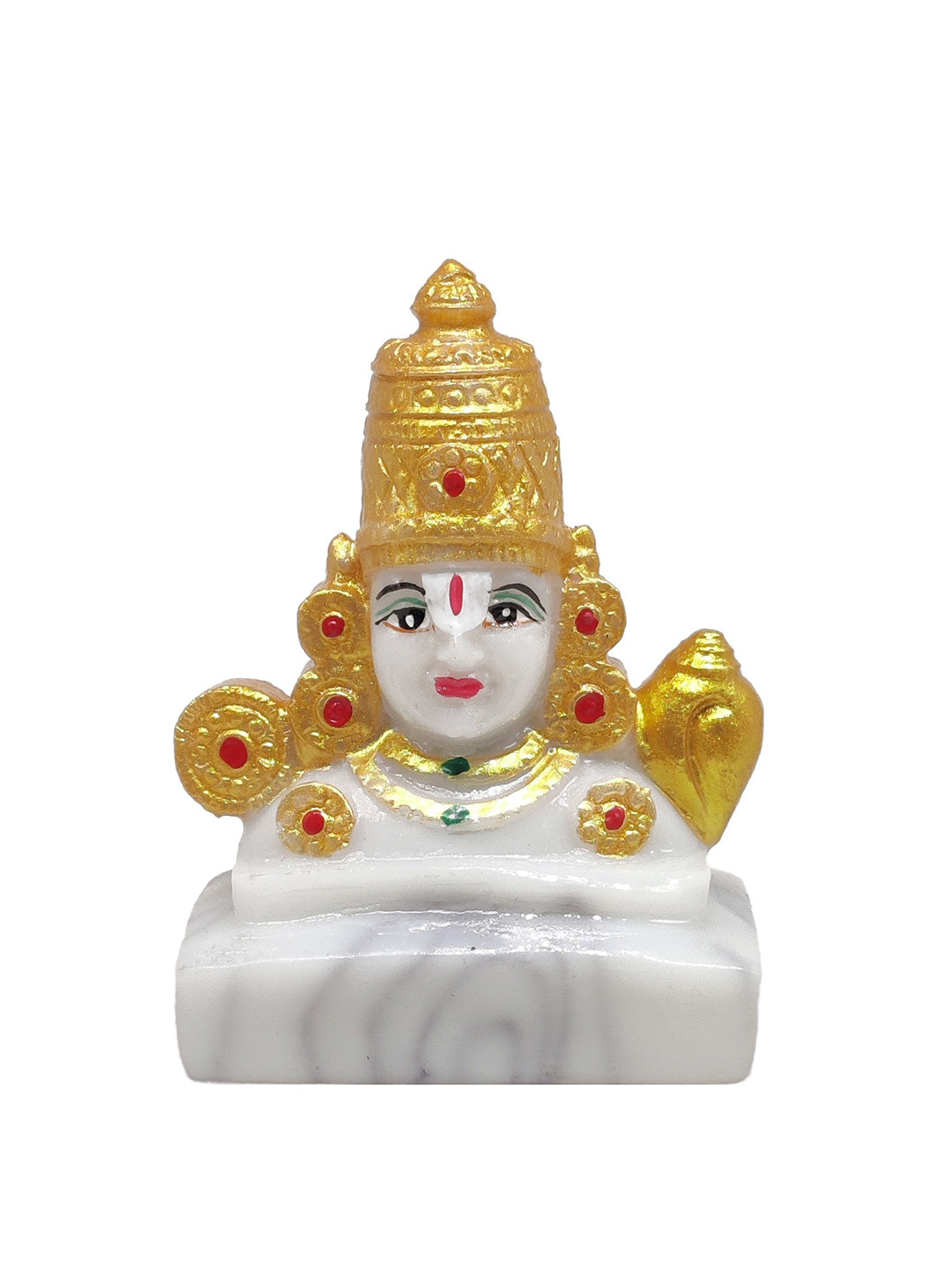 GLOOKS Venkateswara Tirupati Balaji White Marble Matte Prayer Room Small Showpiece - 3.5 Inches