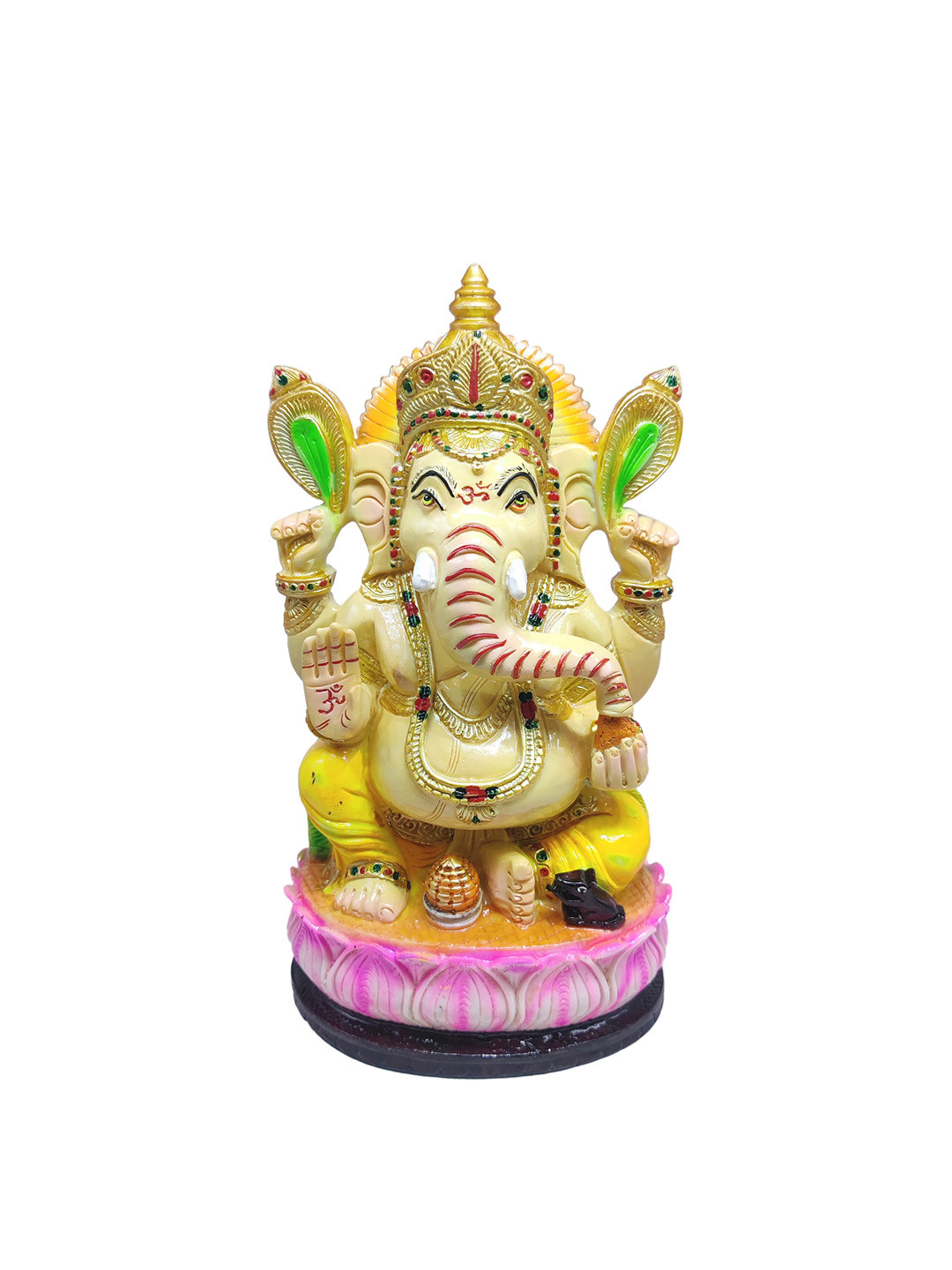 GLOOKS Ganesha Yellow Polyresin Natural Prayer Room Medium Showpiece - 4 Inches