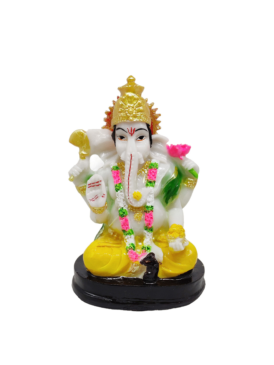 GLOOKS Ganesha White Marble Glossy Prayer Room Medium Showpiece - 5.5 Inches