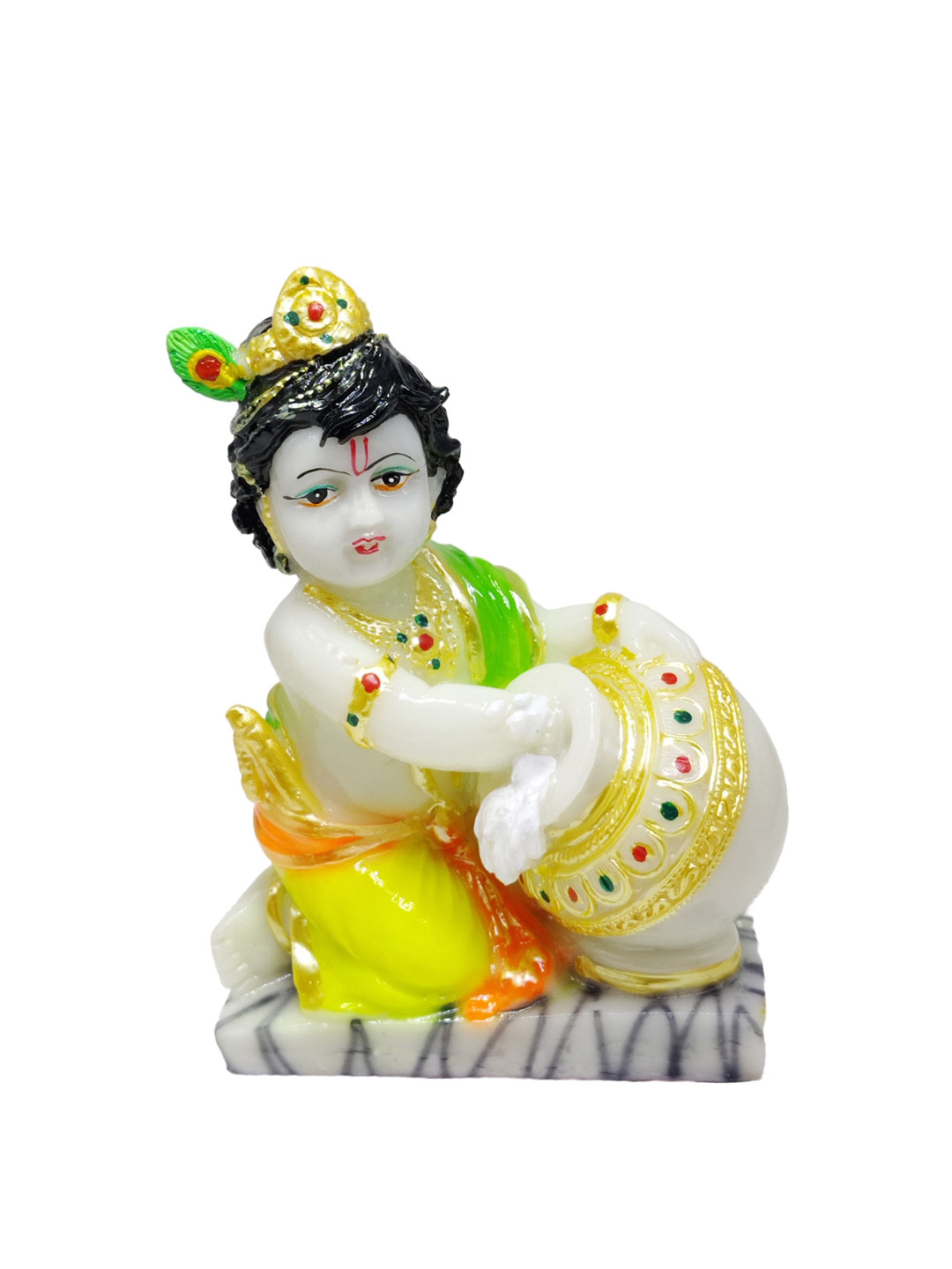 GLOOKS Lord Krishna White Marble Natural Prayer Room Medium Showpiece - 6.7 Inches
