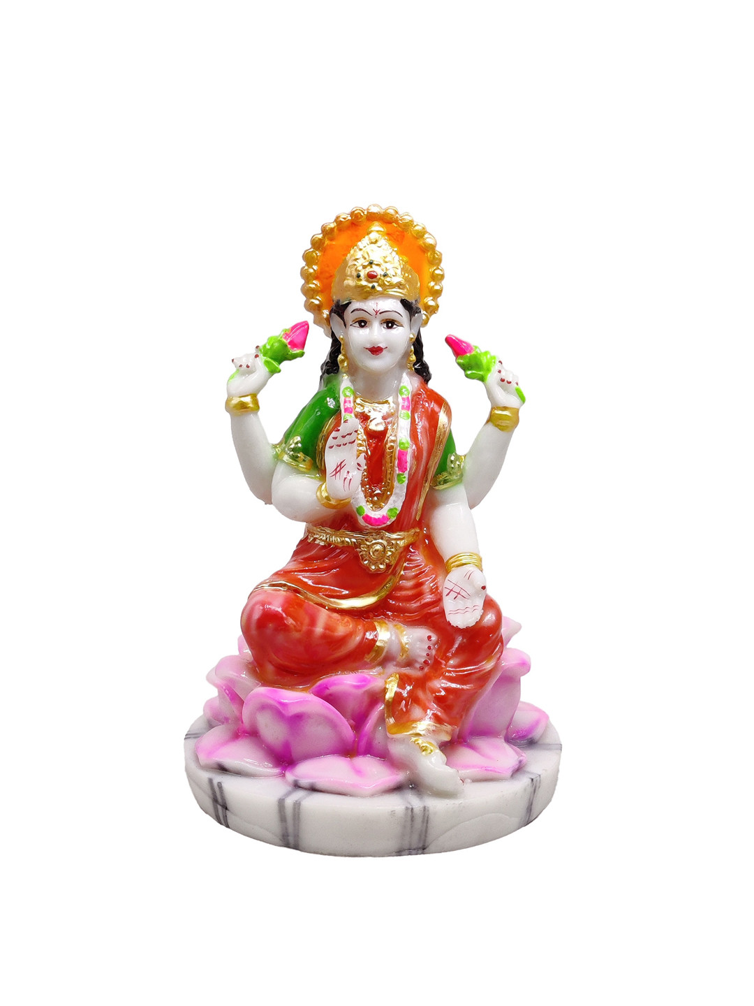 GLOOKS Laxmi Mata Red Polyresin Glossy Prayer Room Medium Showpiece - 5.5 Inches