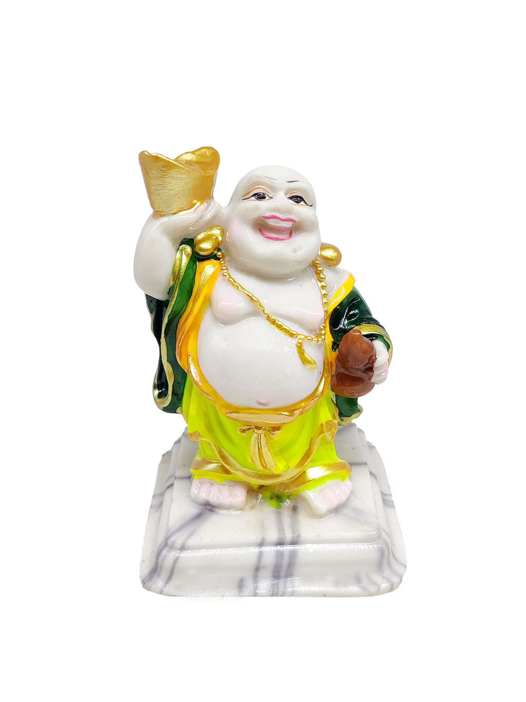 GLOOKS Laughing Buddha White Polyresin Matte Home Office Medium Showpiece - 2.8 Inches