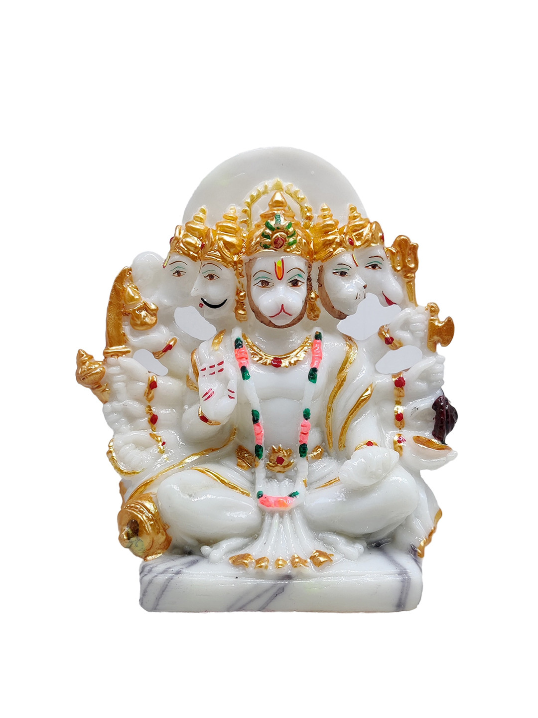 GLOOKS Panchmukhi Hanuman White Polyresin Glossy Prayer Room Medium Showpiece - 2.8 Inches