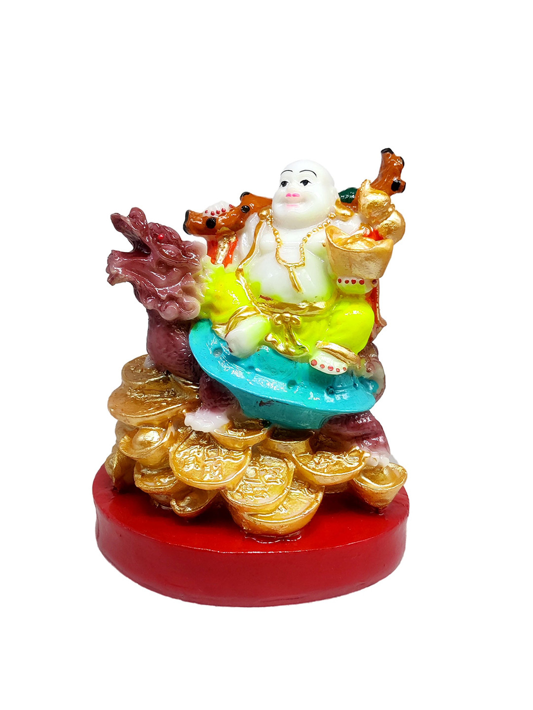 GLOOKS Dragon Turtle Laughing Buddha White Marble Natural Home Office Small Showpiece - 3.5 Inches