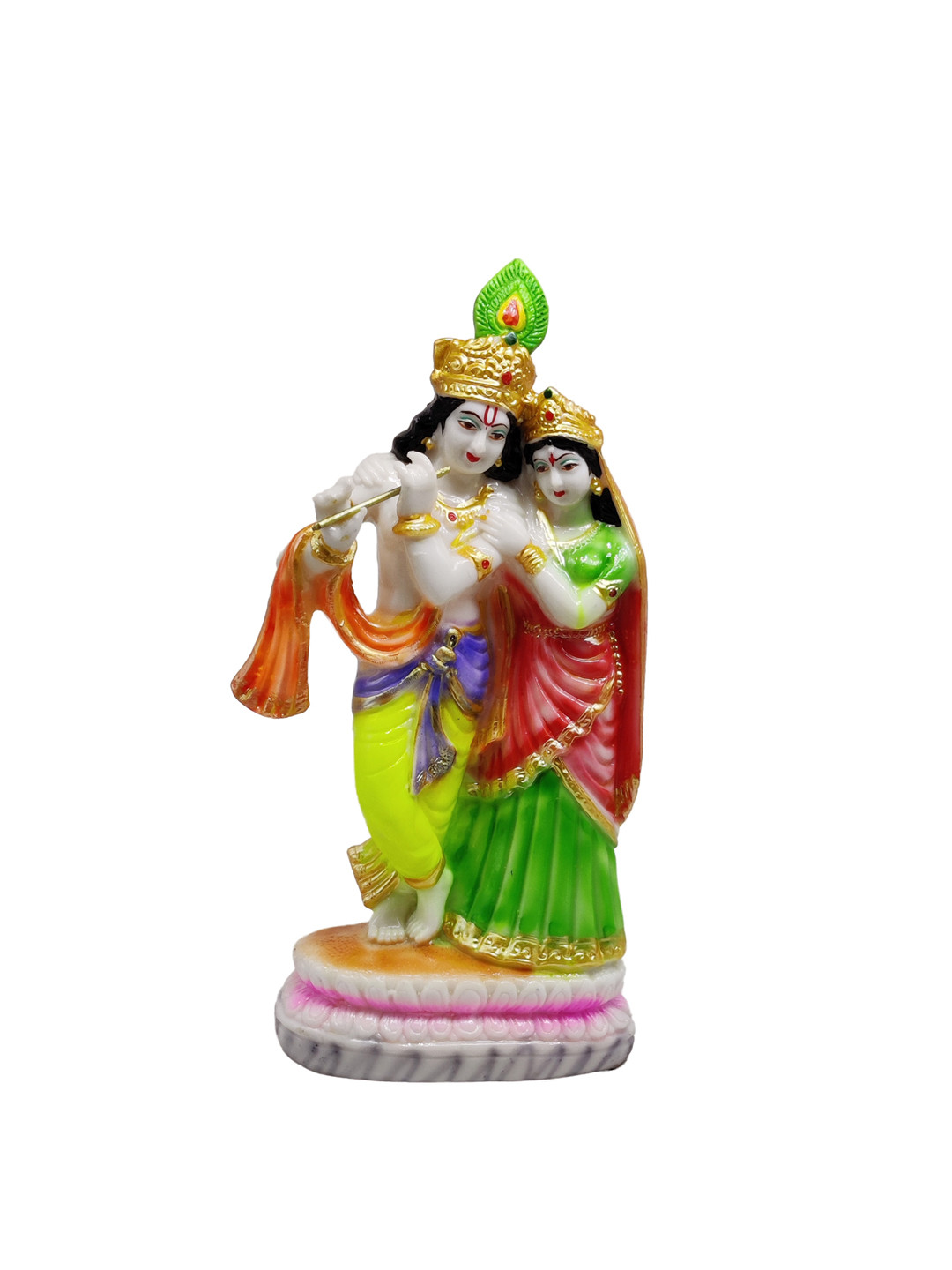 GLOOKS Krishna Playing Flute with Radha Green Marble Glossy Living Room Medium Showpiece - 2 Inches
