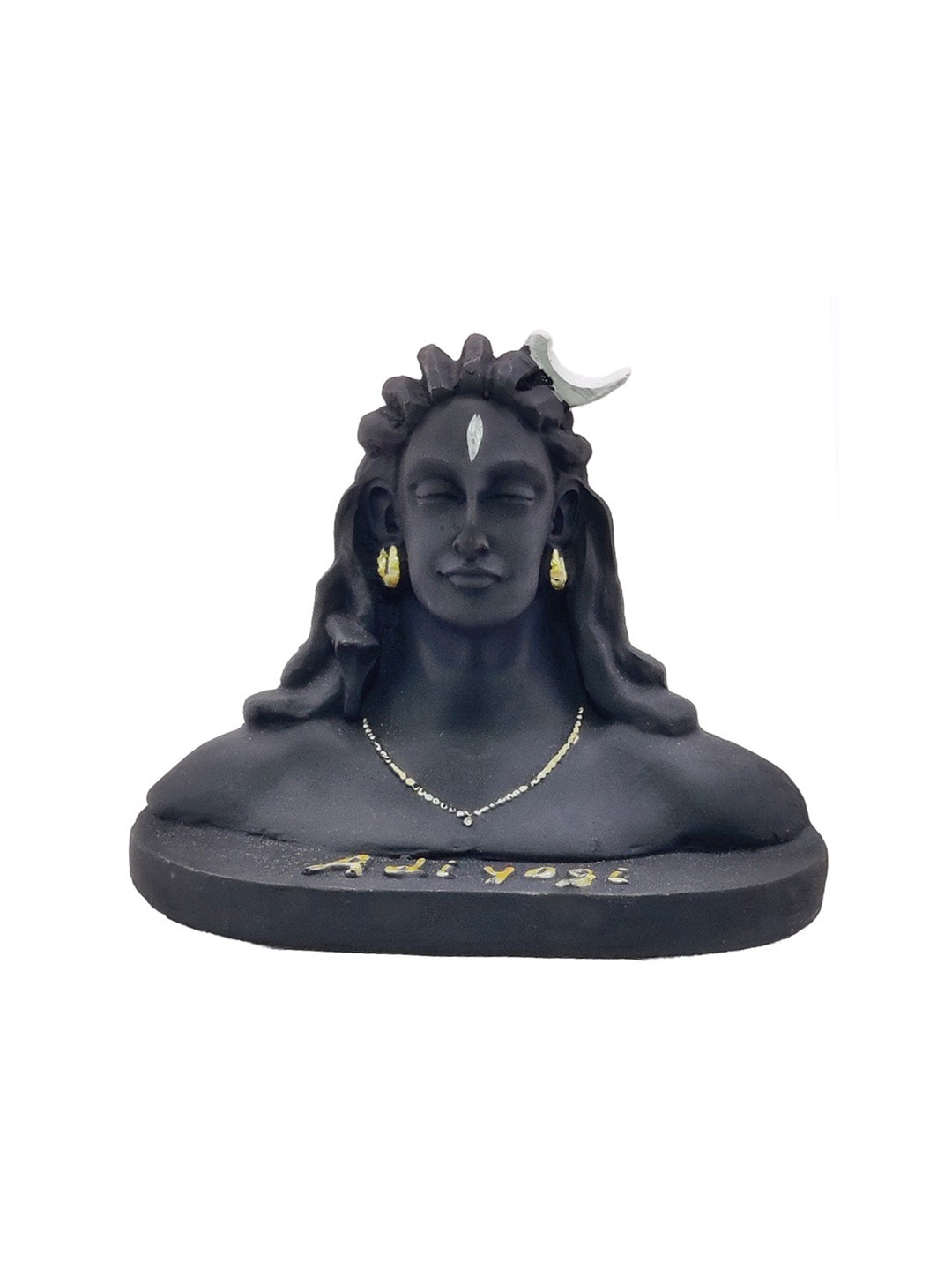 GLOOKS Adiyogi Shiva Black Marble Glossy Prayer Room Medium Showpiece - 5.1 Inches