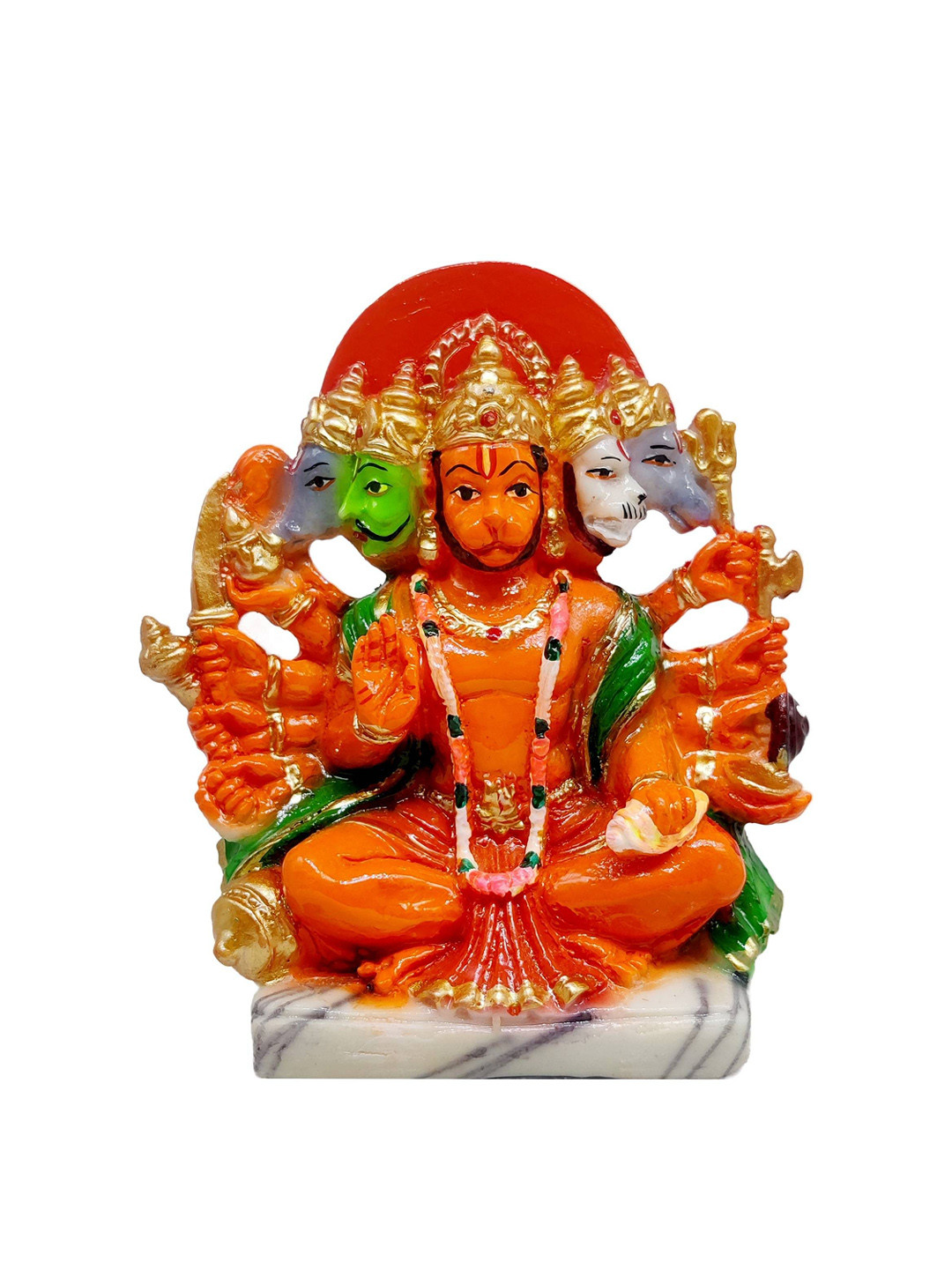 GLOOKS Panchmukhi Hanuman Orange Polyresin Matte Prayer Room Medium Showpiece - 6.7 Inches