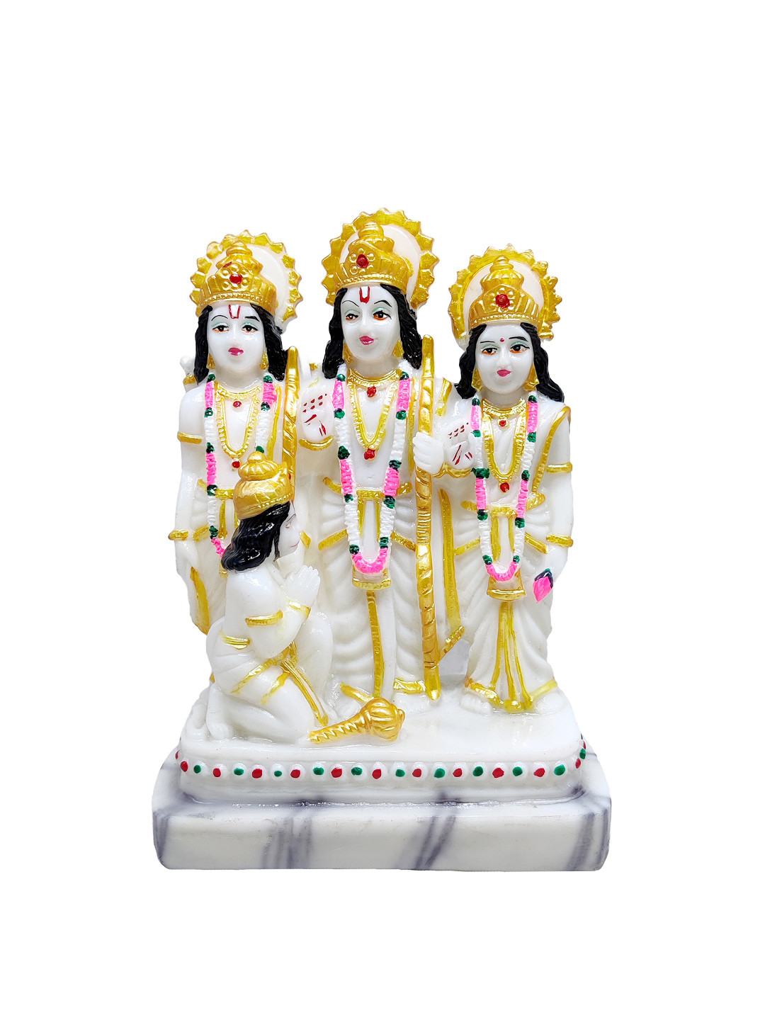 GLOOKS Ram Sita Laxman Hanuman White Marble Matte Living Room Medium Showpiece - 7 Inches
