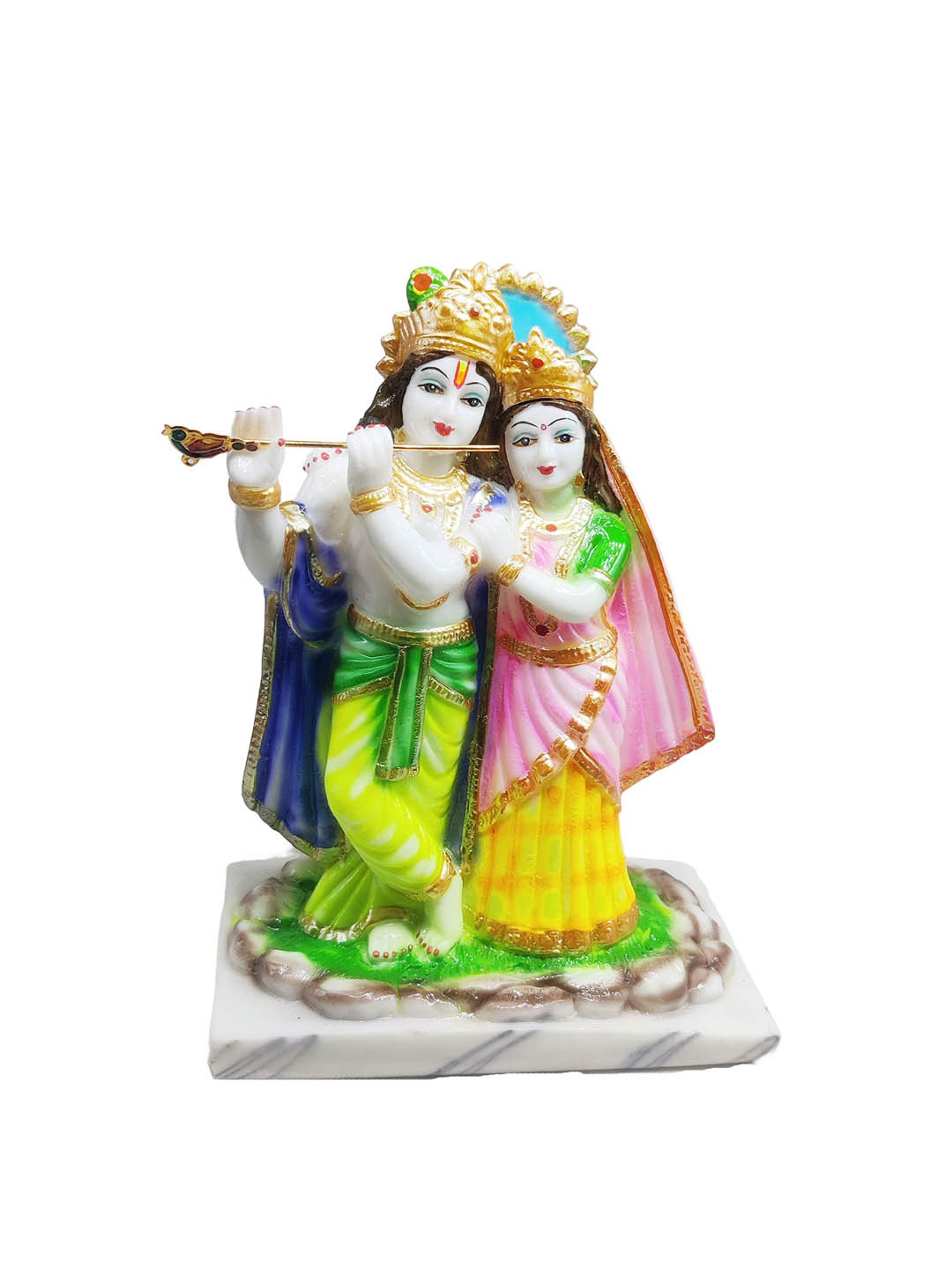 GLOOKS Radha Krishna White Polyresin Natural Prayer Room Small Showpiece - 3.4 Inches