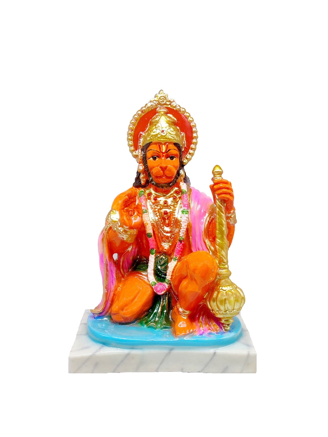 GLOOKS Hanuman Orange Polyresin Glossy Prayer Room Medium Showpiece - 3.1 Inches
