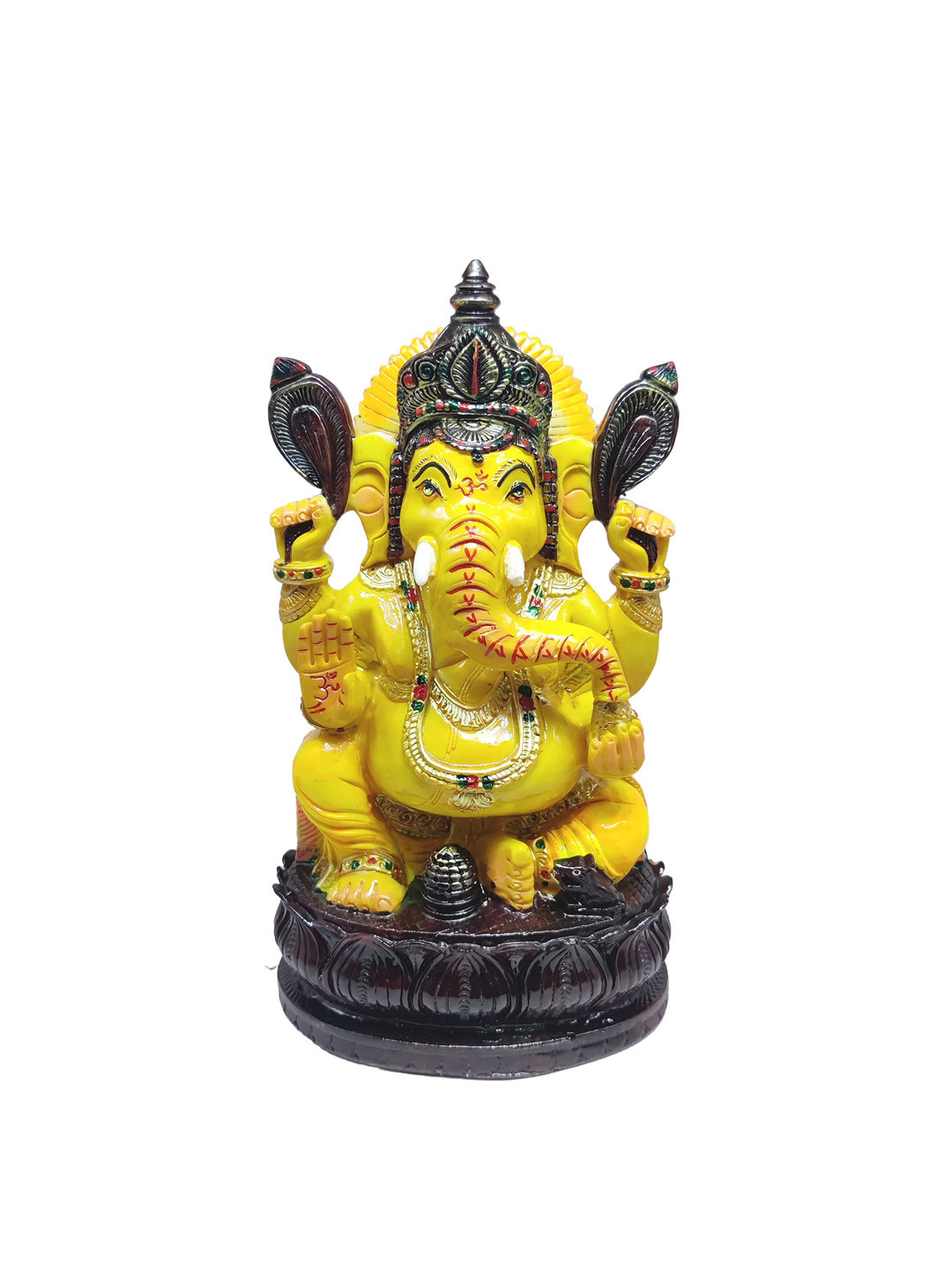 GLOOKS Ganesha Yellow Marble Matte Prayer Room Large Showpiece - 4 Inches
