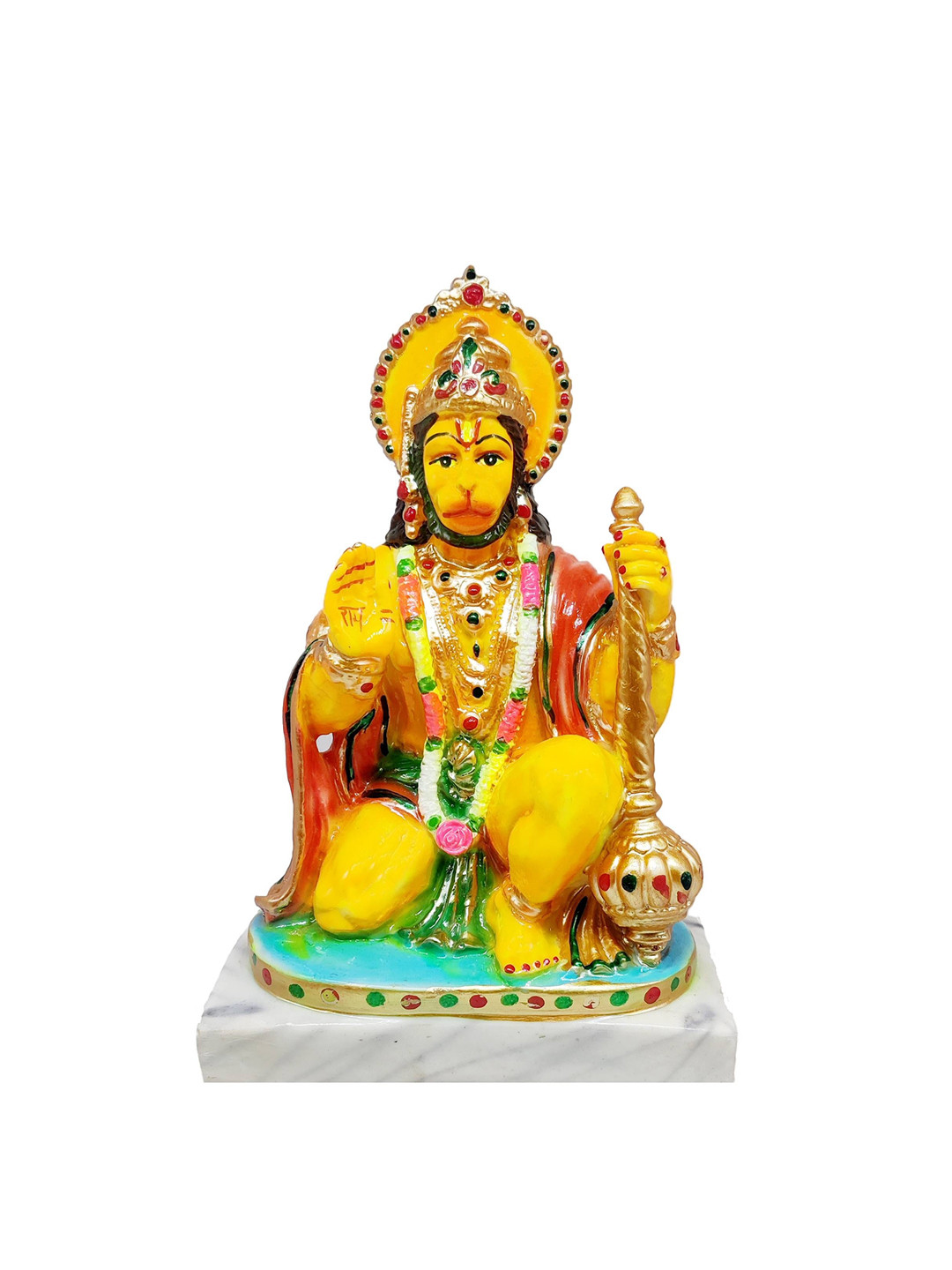 GLOOKS Hanuman Yellow Marble Glossy Prayer Room Medium Showpiece - 3.1 Inches