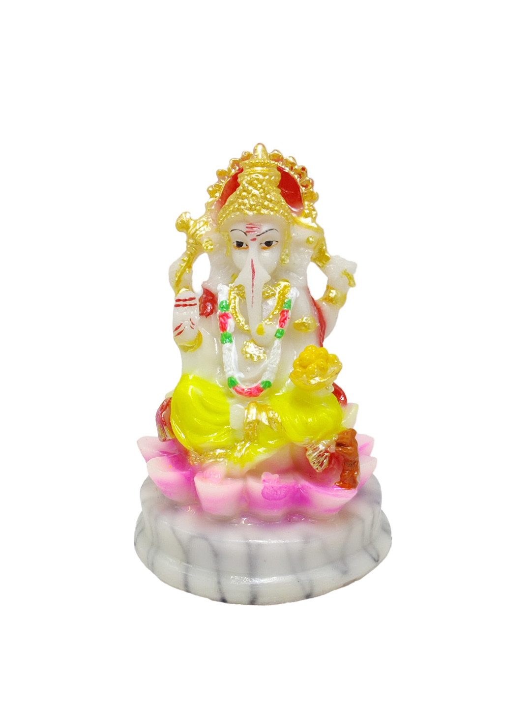 GLOOKS Ganesha Yellow Marble Glossy Prayer Room Small Showpiece - 4.3 Inches