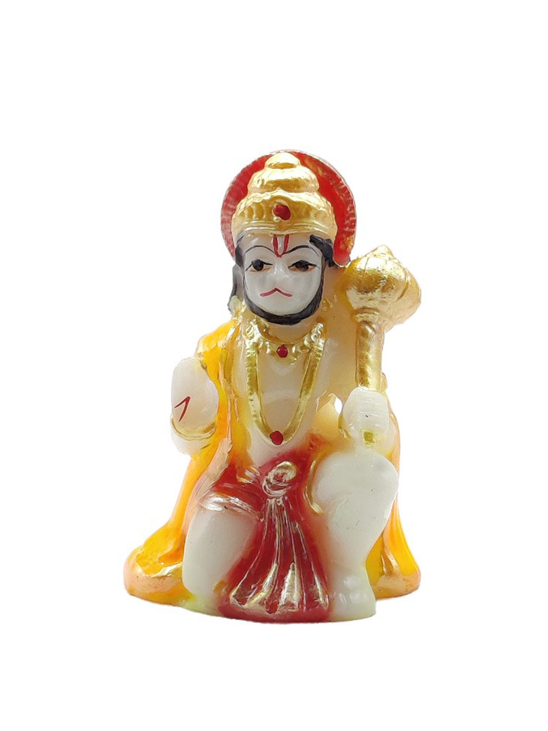 GLOOKS Hanuman Yellow Marble Glossy Prayer Room Small Showpiece - 1.2 Inches