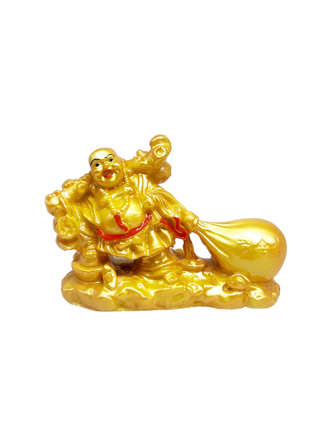 GLOOKS Potli Laughing Buddha Gold Marble Glossy Living Room Medium Showpiece - 2 Inches