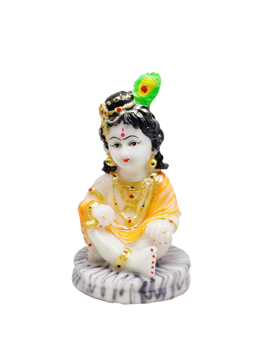GLOOKS Krishna Orange Marble Natural Prayer Room Medium Showpiece - 7.2 Inches