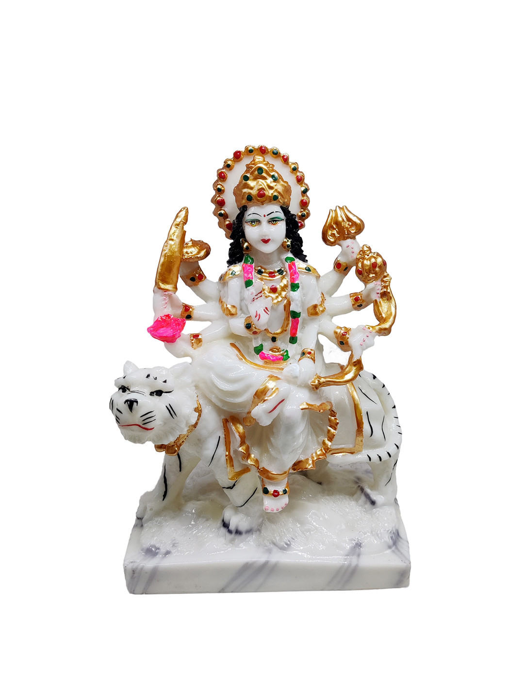 GLOOKS Maa Durga White Marble Metallic Prayer Room Medium Showpiece - 3.3 Inches