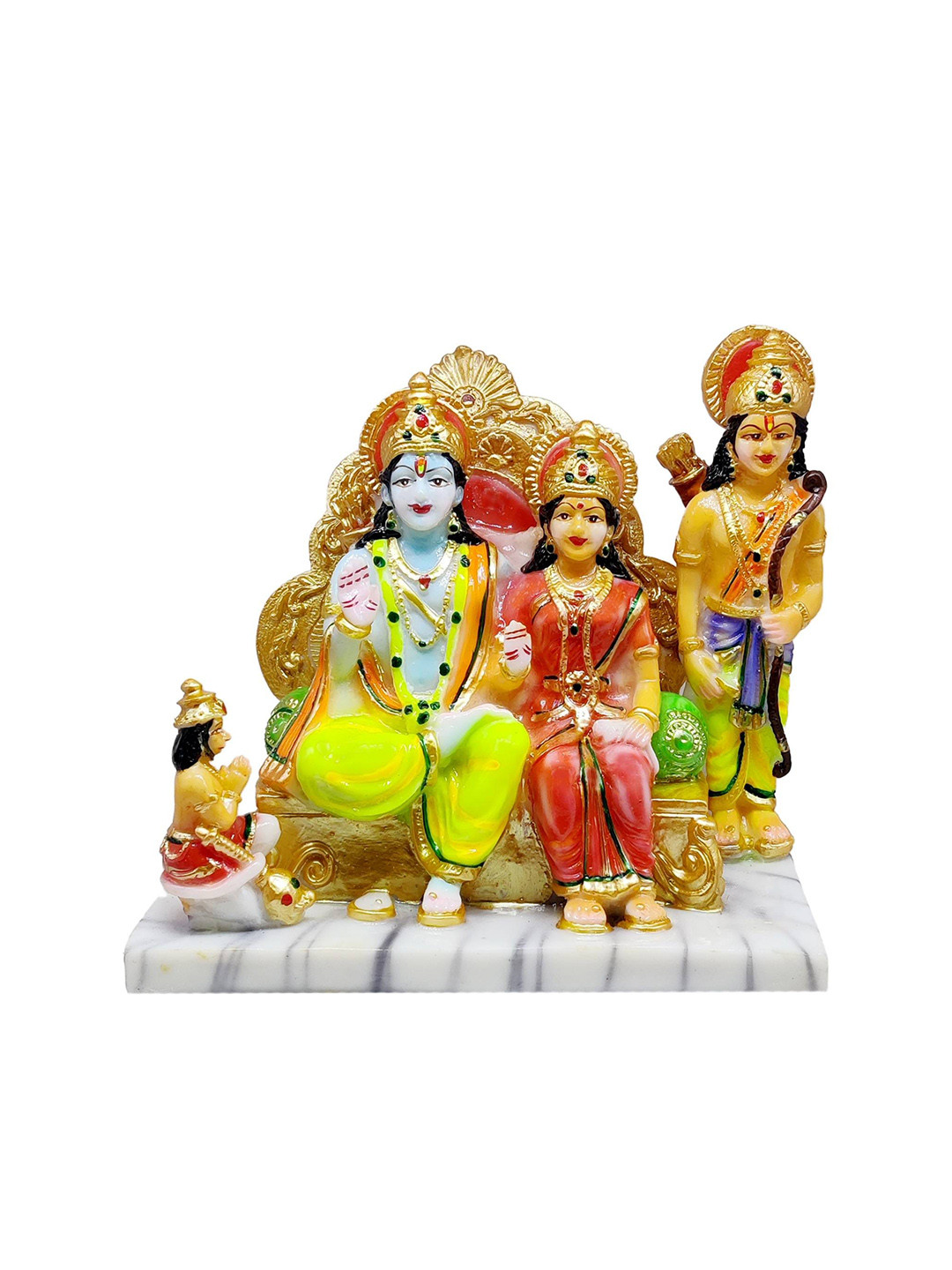 GLOOKS Ram Darbar Red Marble Glossy Prayer Room Medium Showpiece - 5 Inches