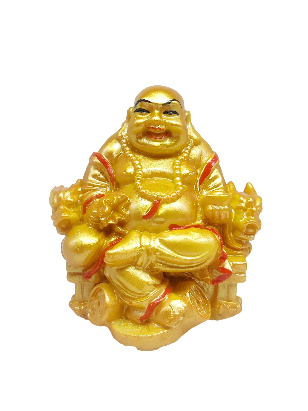 GLOOKS Laughing Buddha On Chair Gold Marble Metallic Home Office Tiny Showpiece - 2.2 Inches