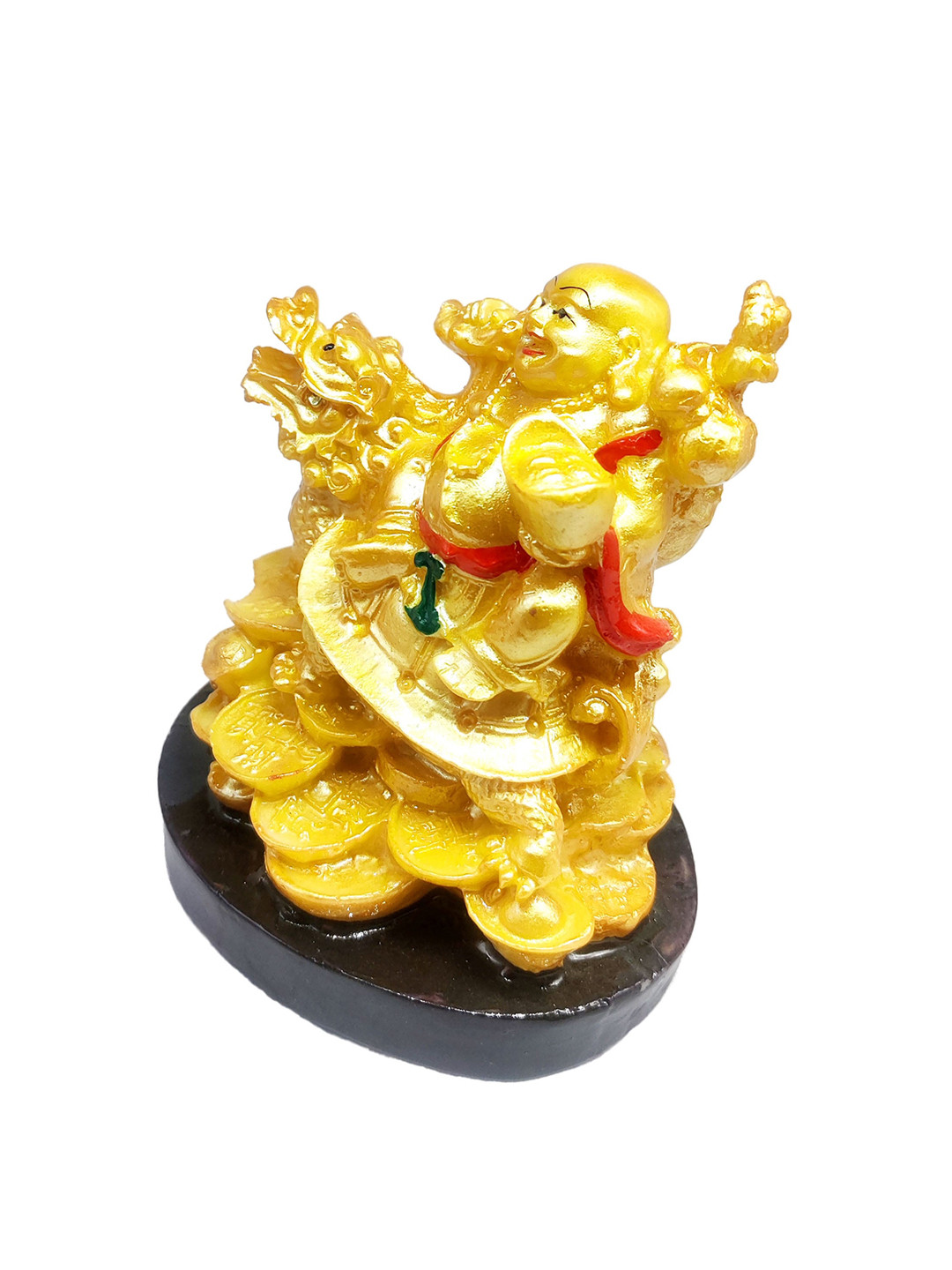 GLOOKS Laughing Buddha Gold Marble Glossy Living Room Small Showpiece - 3.5 Inches