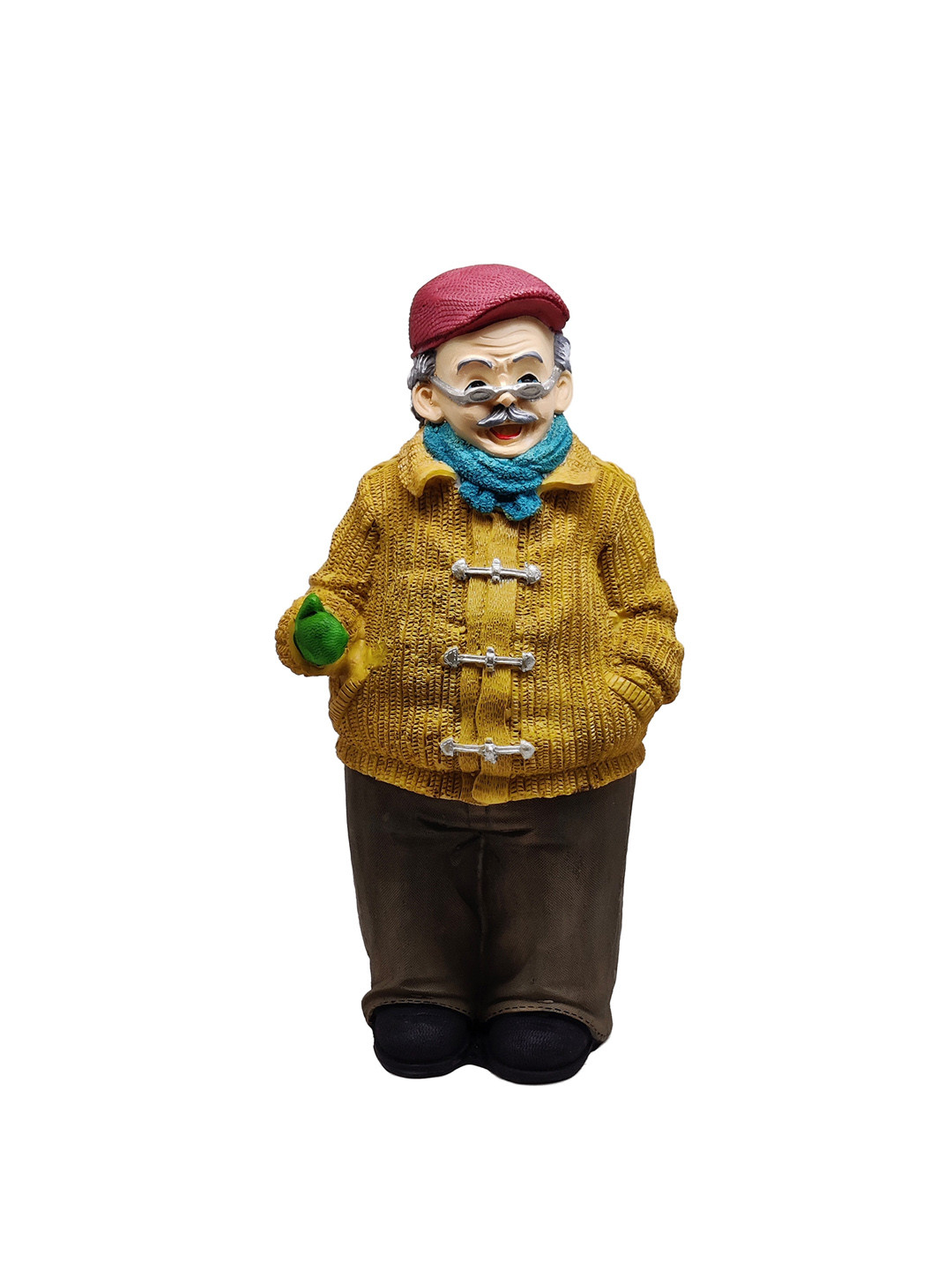 GLOOKS Laughing Old Man Mustard Polyresin Glossy Living Room Medium Showpiece - 5.5 Inches