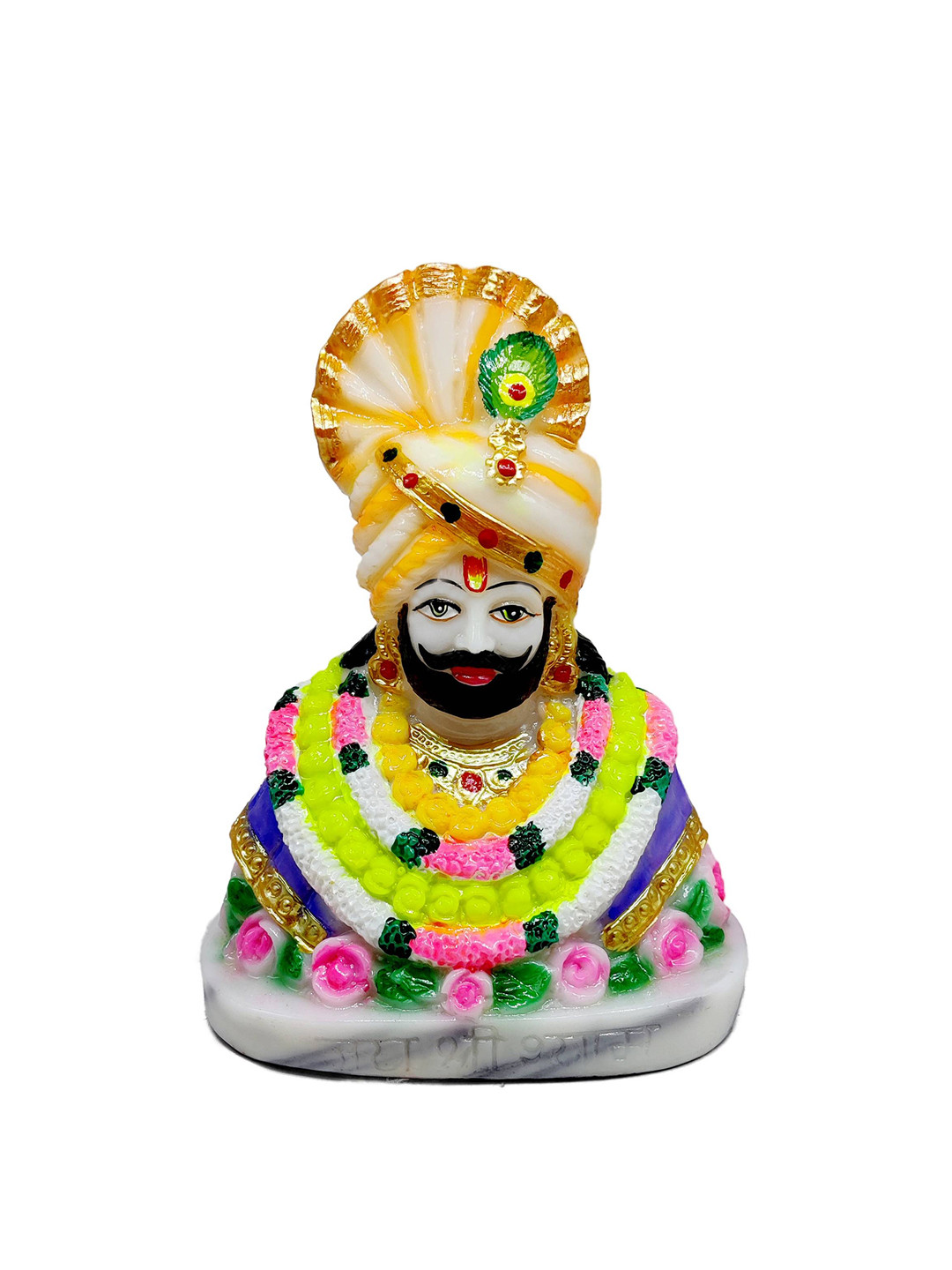 GLOOKS Khatu Shyam Pagri White Marble Glossy Prayer Room Medium Showpiece - 3.9 Inches