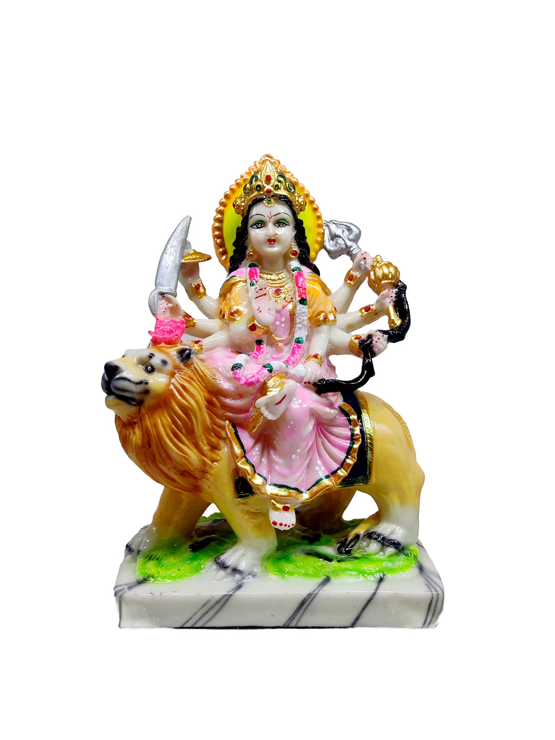 GLOOKS Mata Rani Babar Sher Pink Marble Glossy Living Room Small Showpiece - 3.5 Inches