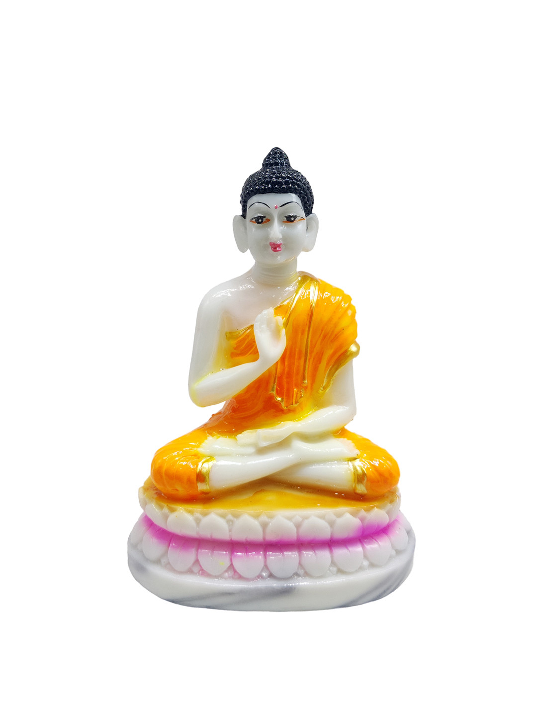 GLOOKS Buddha Dhyan Mudra Orange Polyresin Glossy Living Room Medium Showpiece - 5.7 Inches