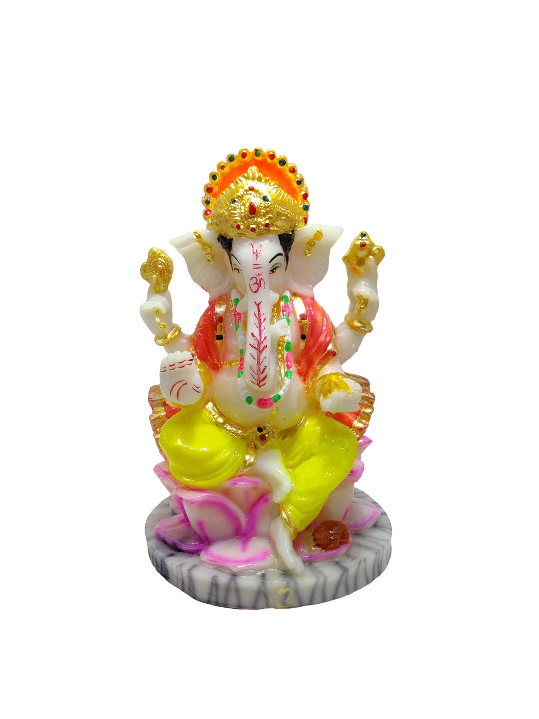 GLOOKS Ganesha Red Marble Matte Prayer Room Small Showpiece - 5.5 Inches