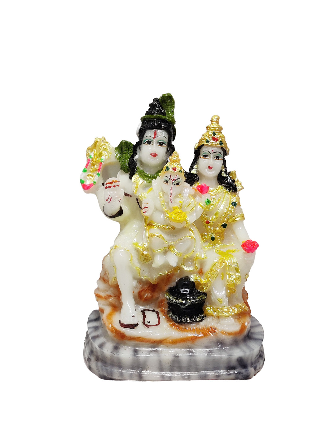 GLOOKS Shiv Parivaar White Marble Natural Prayer Room Large Showpiece - 3 Inches