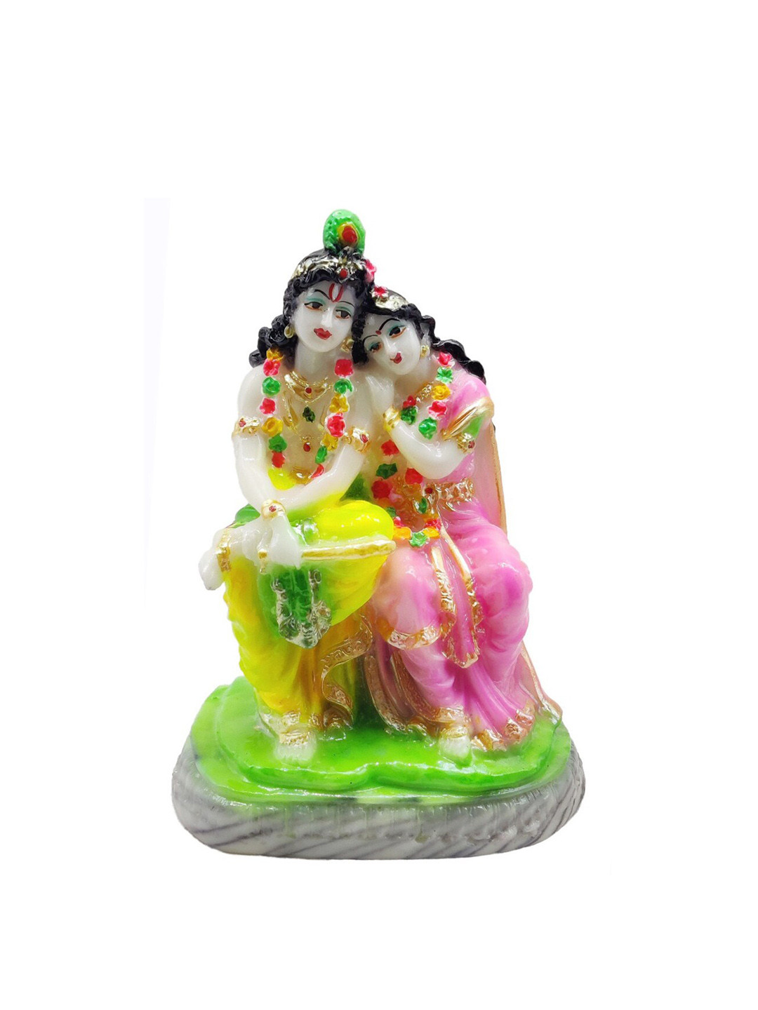 GLOOKS Radha Krishna Pink Marble Glossy Living Room Medium Showpiece - 2 Inches