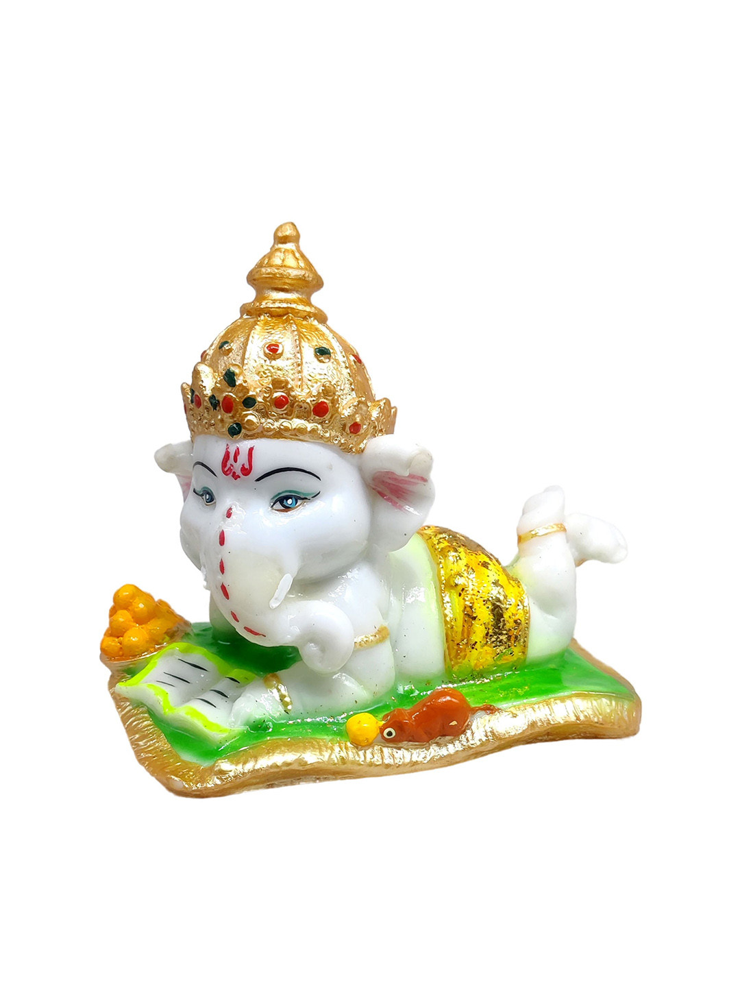 GLOOKS Baal Ganesha Green Marble Glossy Prayer Room Small Showpiece - 3.3 Inches