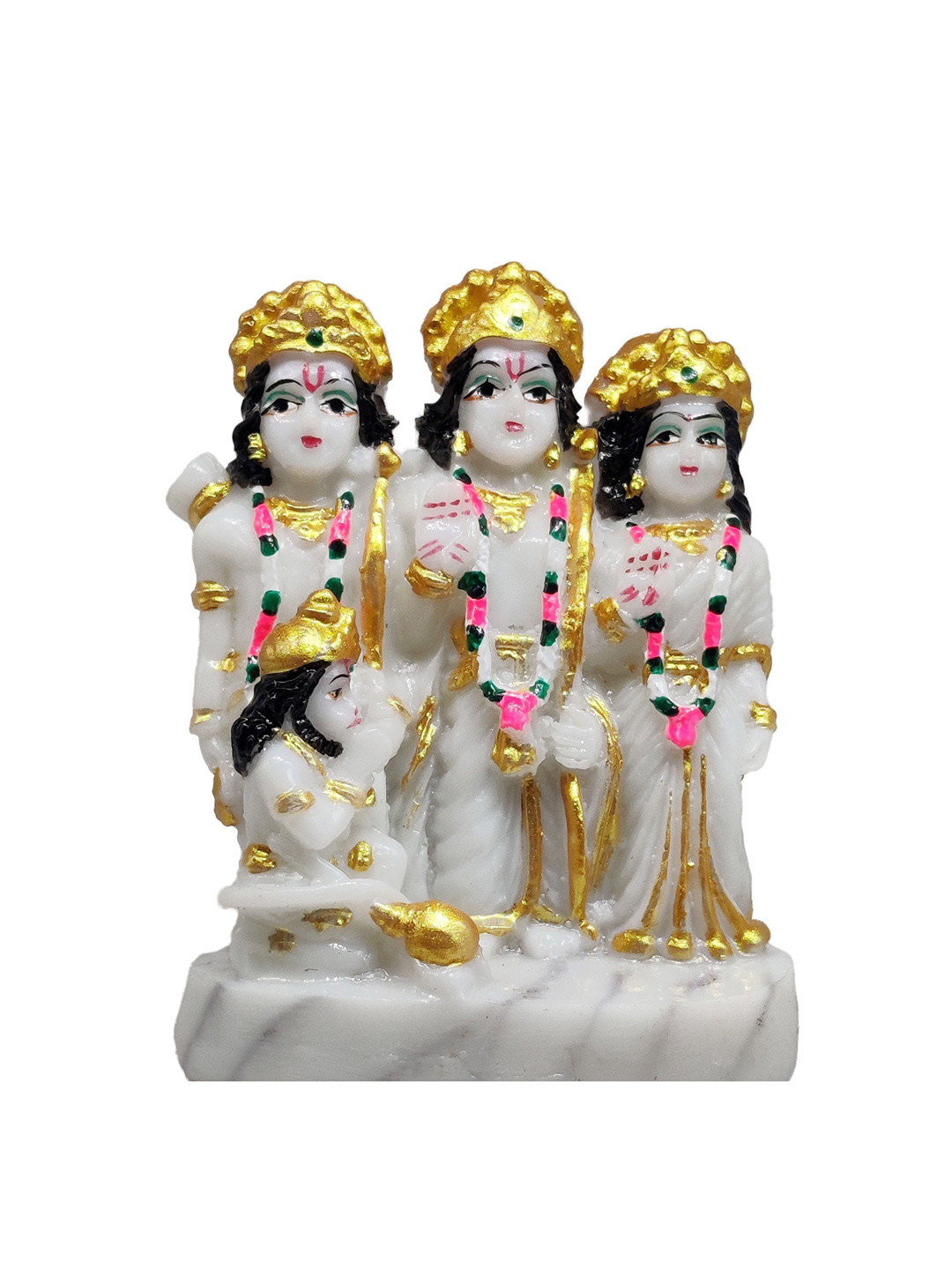 GLOOKS Ram Darbar White Marble Glossy Prayer Room Small Showpiece - 3.9 Inches