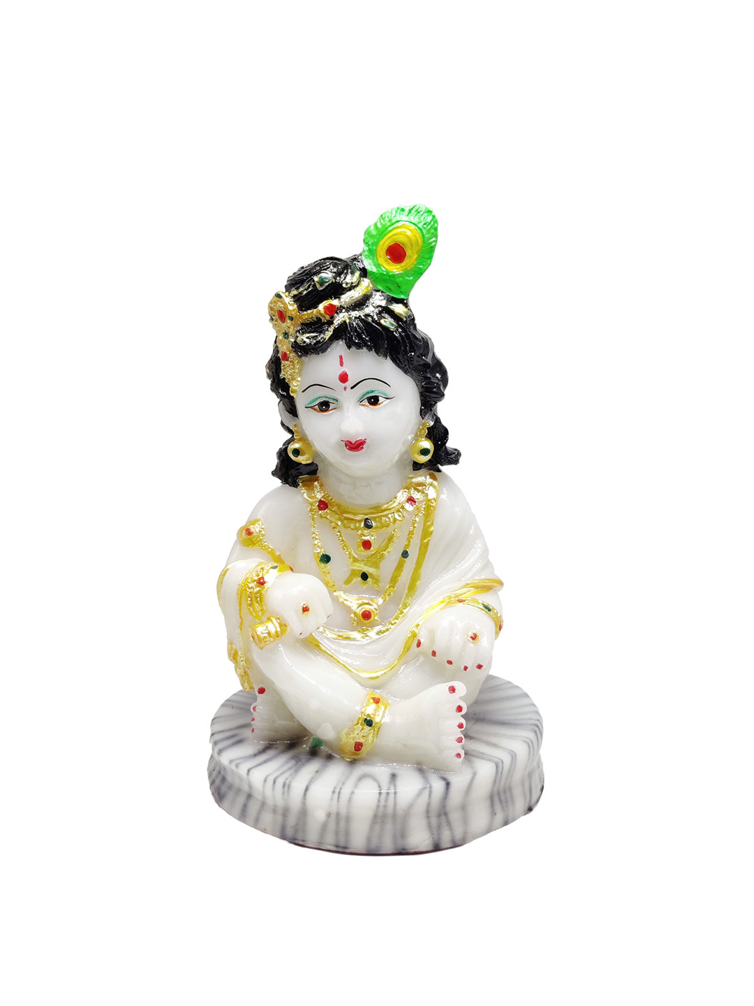 GLOOKS Baal Krishna White Marble Glossy Prayer Room Medium Showpiece - 7.5 Inches