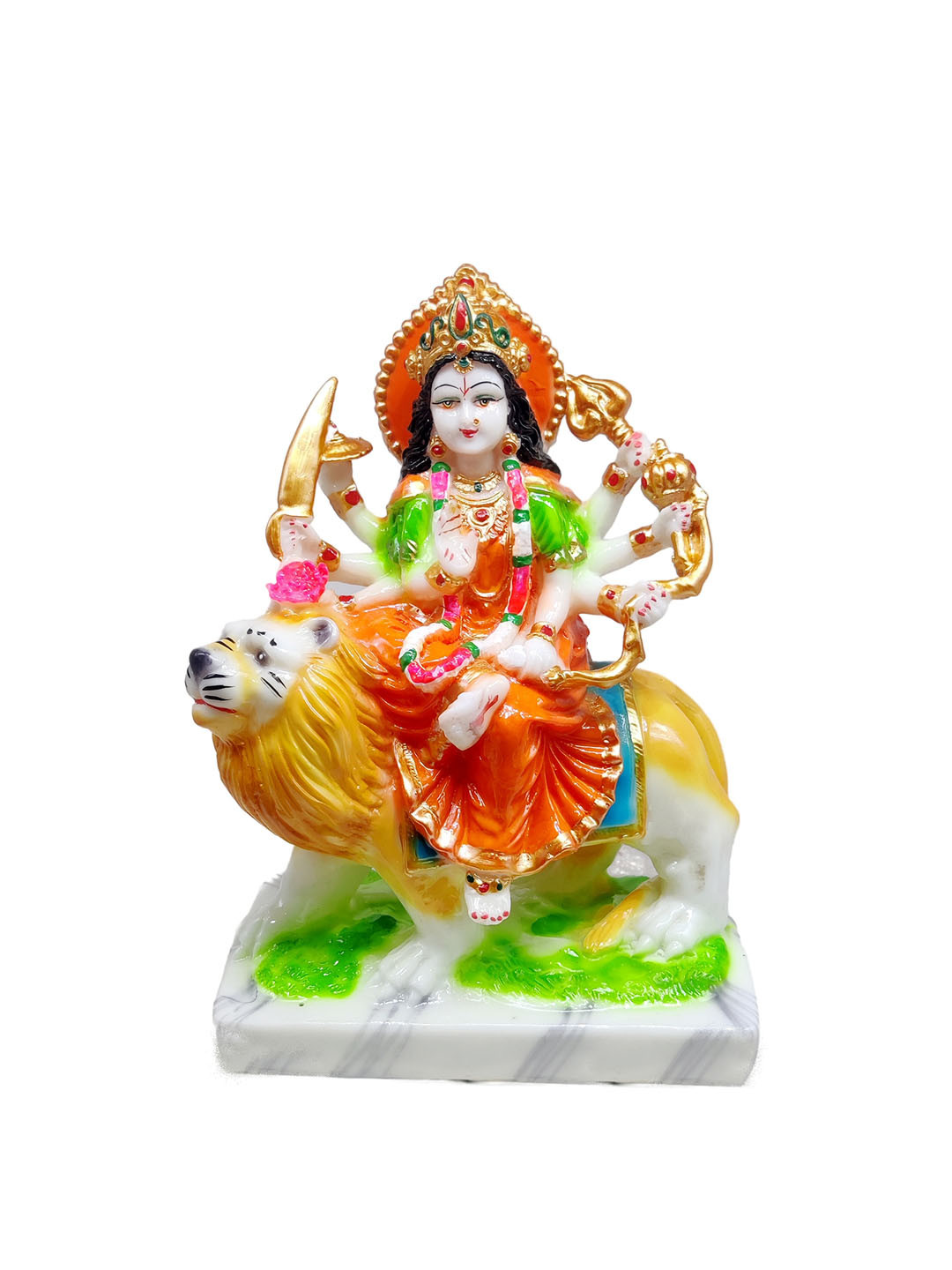 GLOOKS Durga Red Marble Matte Prayer Room Small Showpiece - 3.5 Inches