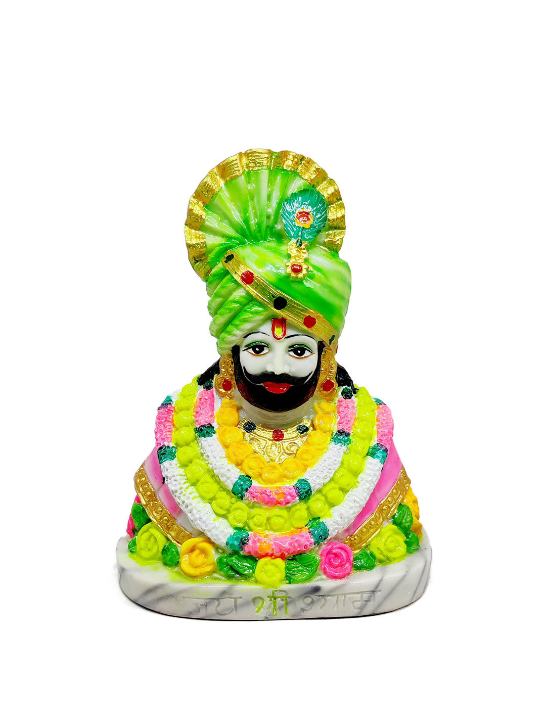 GLOOKS Khatu Shyam Pagri Green Marble Glossy Prayer Room Small Showpiece - 3.9 Inches