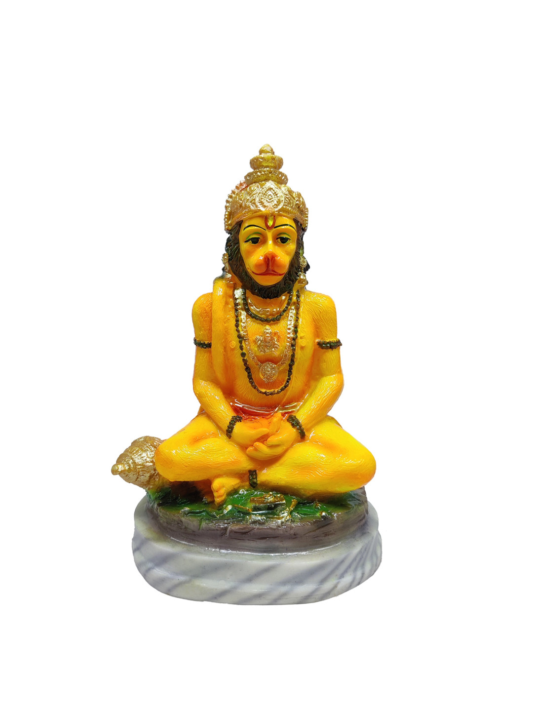 GLOOKS Lord Hanuman Gold Marble Natural Prayer Room Medium Showpiece - 3.9 Inches