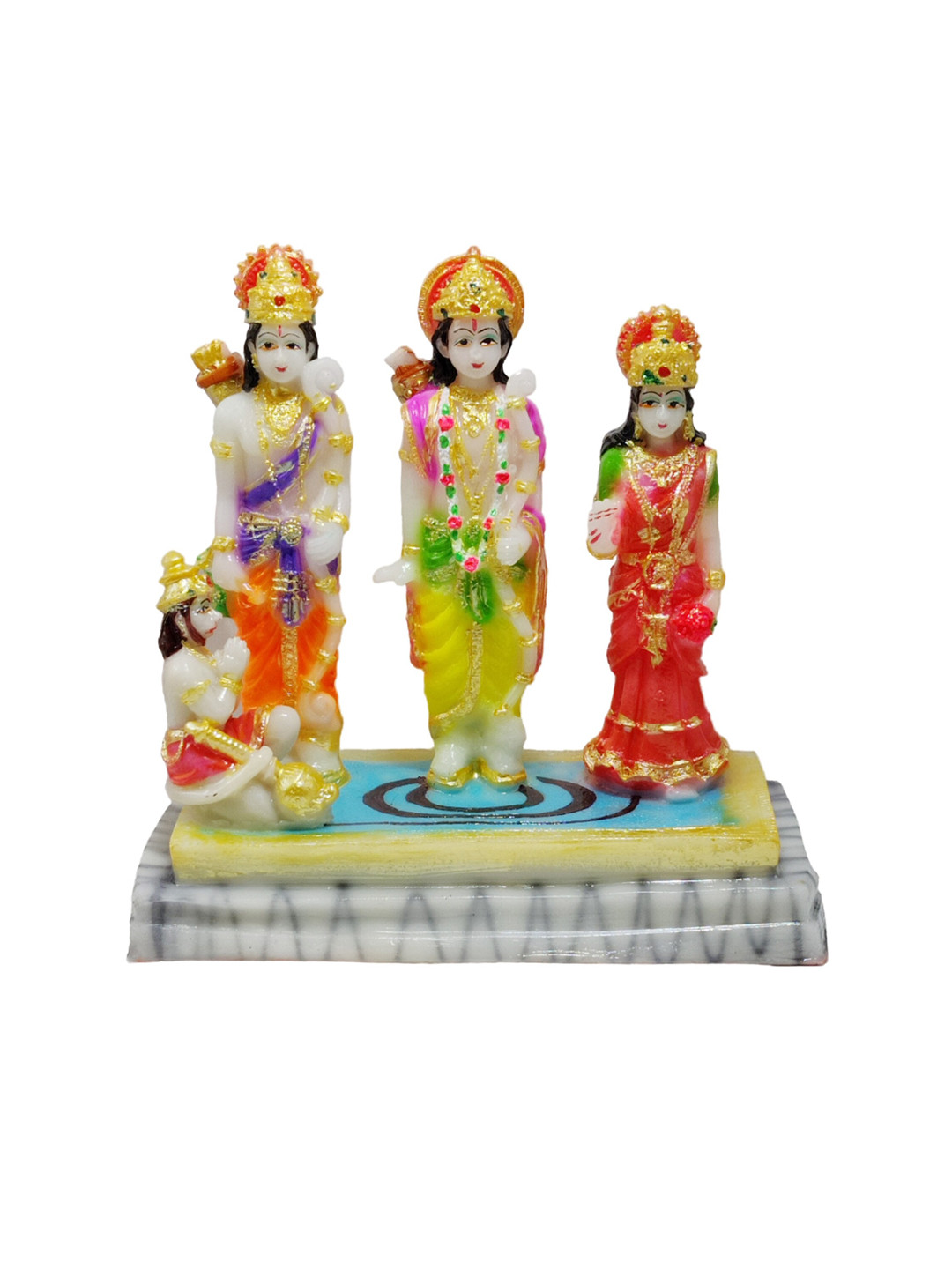 GLOOKS Ram Darbar Red Marble Glossy Prayer Room Medium Showpiece - 4 Inches