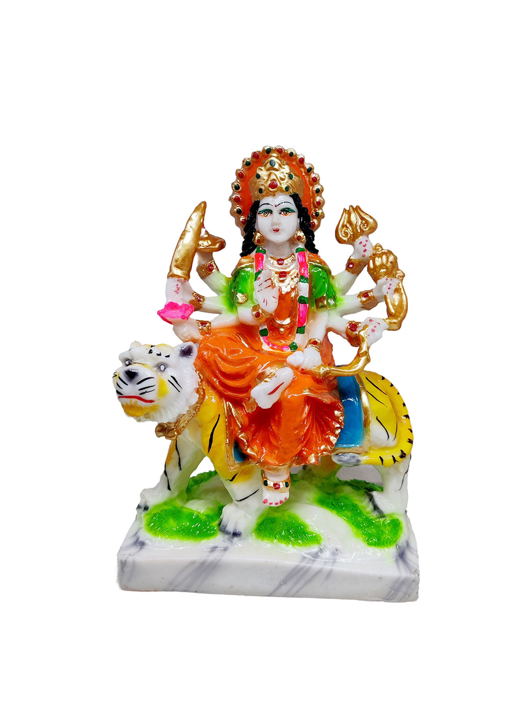 GLOOKS Maa Durga Red Marble Glossy Prayer Room Large Showpiece - 6.7 Inches