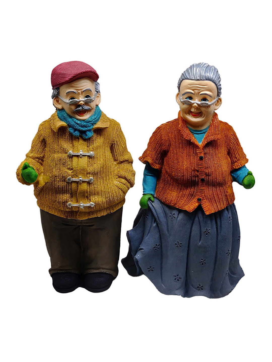 GLOOKS Old Lady and Man Laughing Moments Brown Marble Glossy Living Room Set of 2 Medium Showpieces - 4.7 Inches