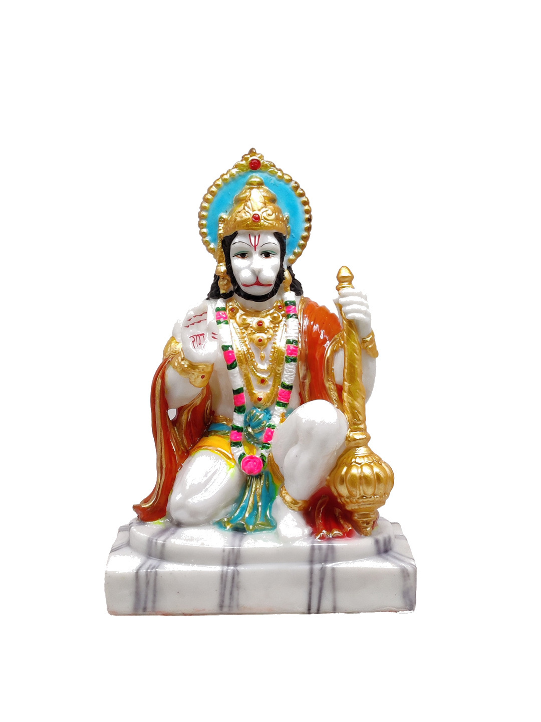 GLOOKS Hanuman White Marble Matte Prayer Room Medium Showpiece - 3.5 Inches