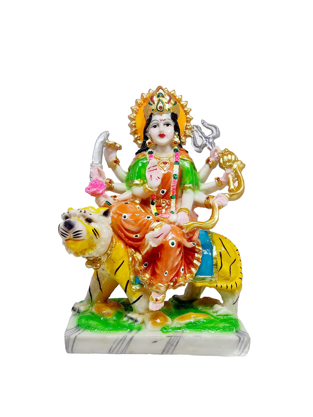 GLOOKS Maa Durga Orange Marble Matte Prayer Room Small Showpiece - 3.3 Inches