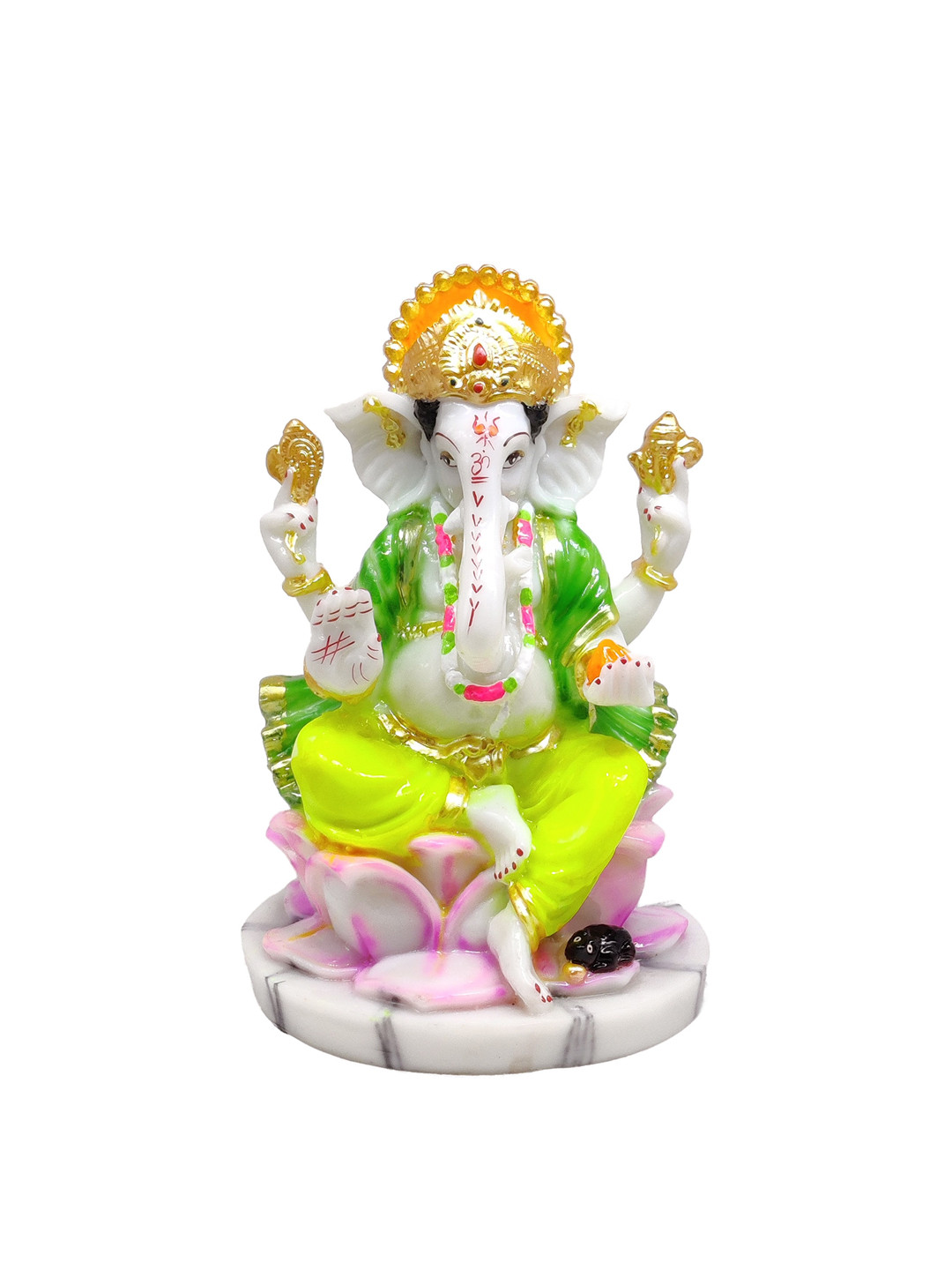 GLOOKS Ganesha Green Marble Glossy Prayer Room Large Showpiece - 5.5 Inches