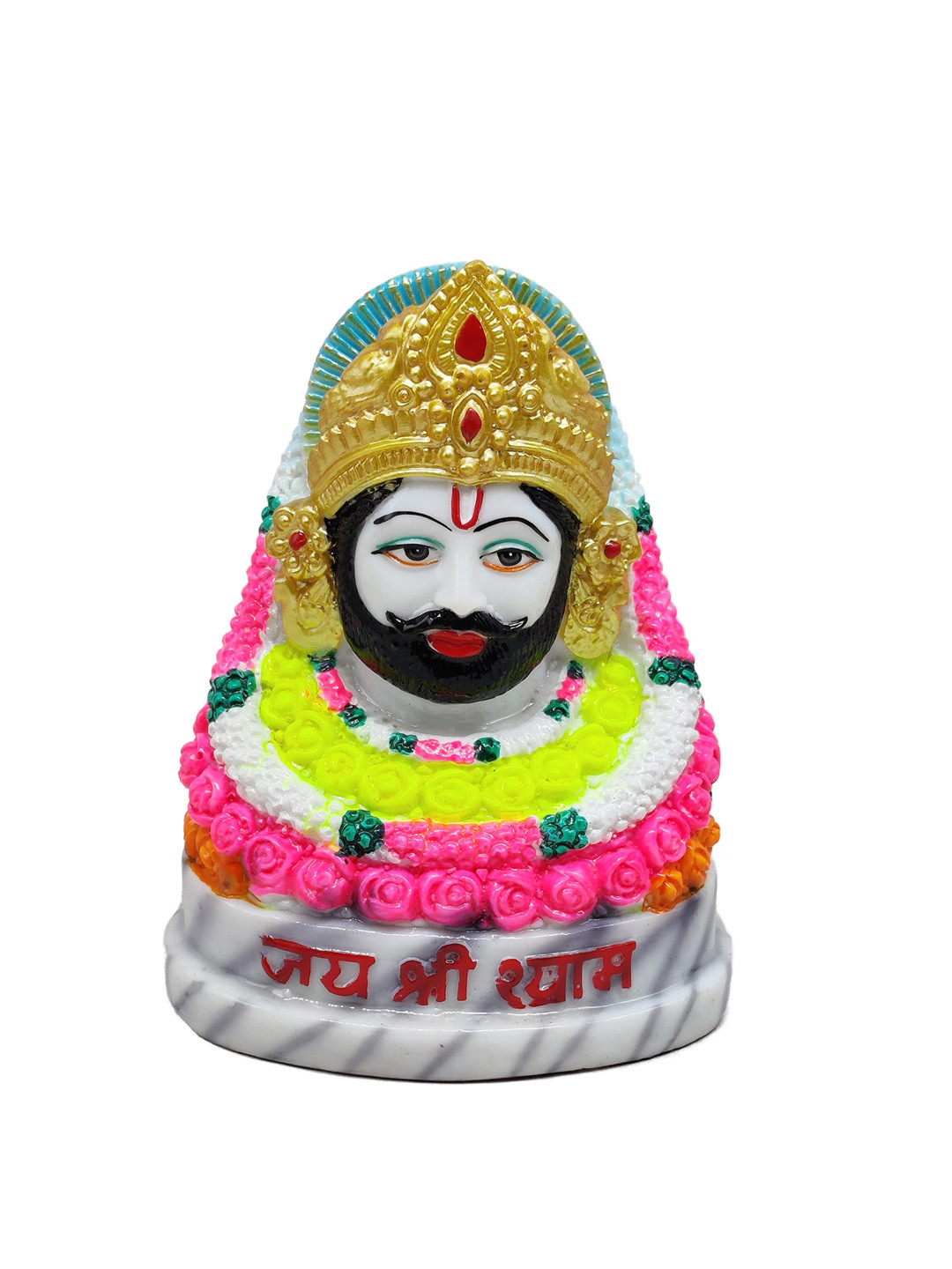 GLOOKS Khatu Shyam White Marble Glossy Prayer Room Medium Showpiece - 3 Inches