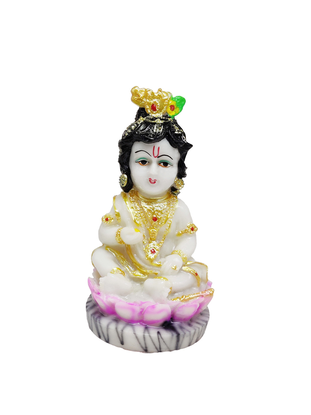 GLOOKS Baal Krishna White Polyresin Glossy Prayer Room Medium Showpiece - 6.5 Inches